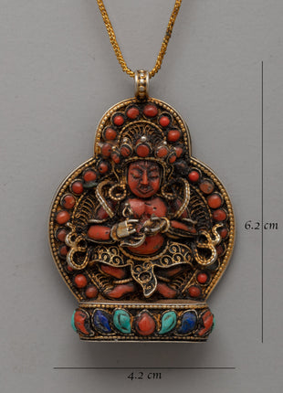 Handicraft Coral & Turquoise Pendant | Spiritual Filigree Jewelry