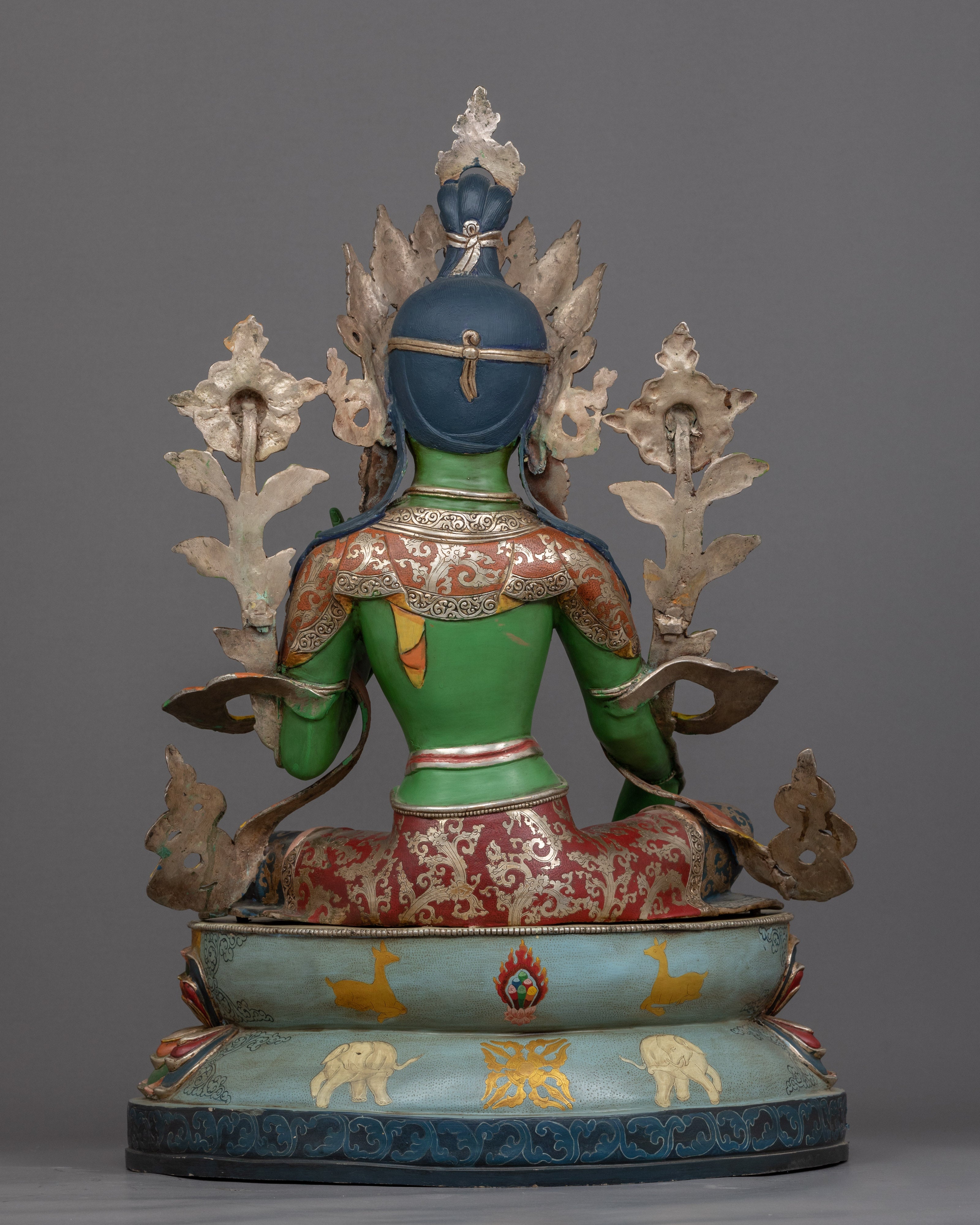 Green Tara Mother Of Buddha Sculpture | 24K Gold Hand Carved Statue