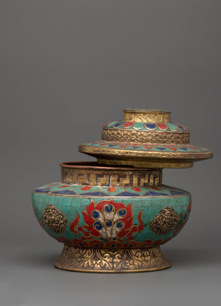 Hand-Made Buddhist Rice Pot Offering | Tibetan Ritual Copper Decor Art