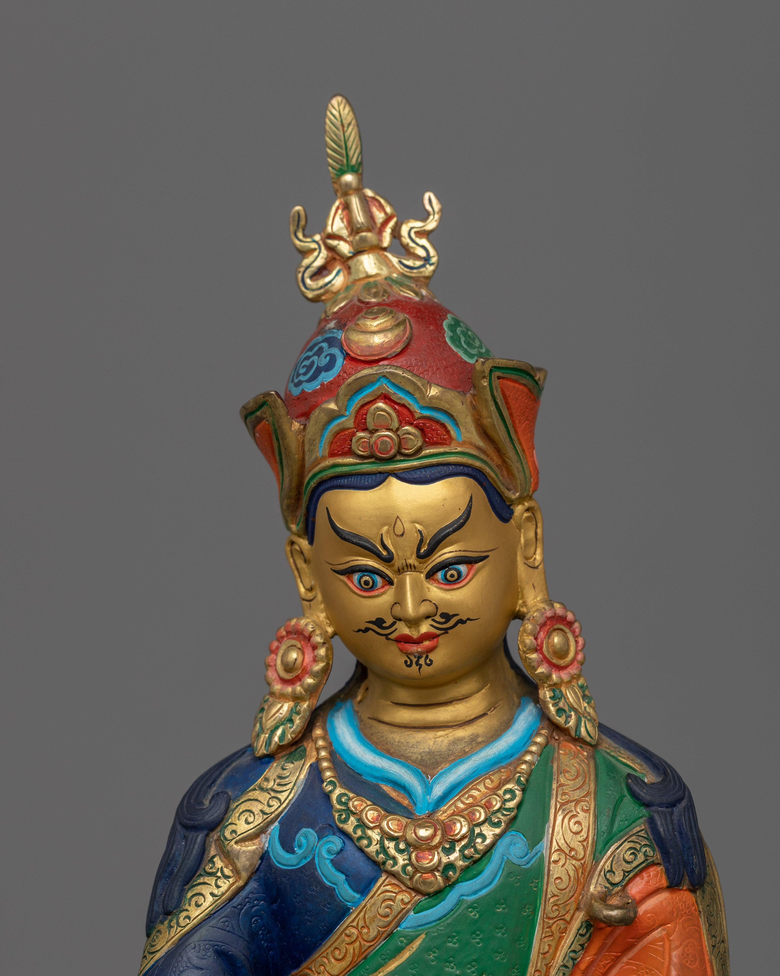 Guru Rinpoche Statue in Throne | 24K Gold Gilded Artwork