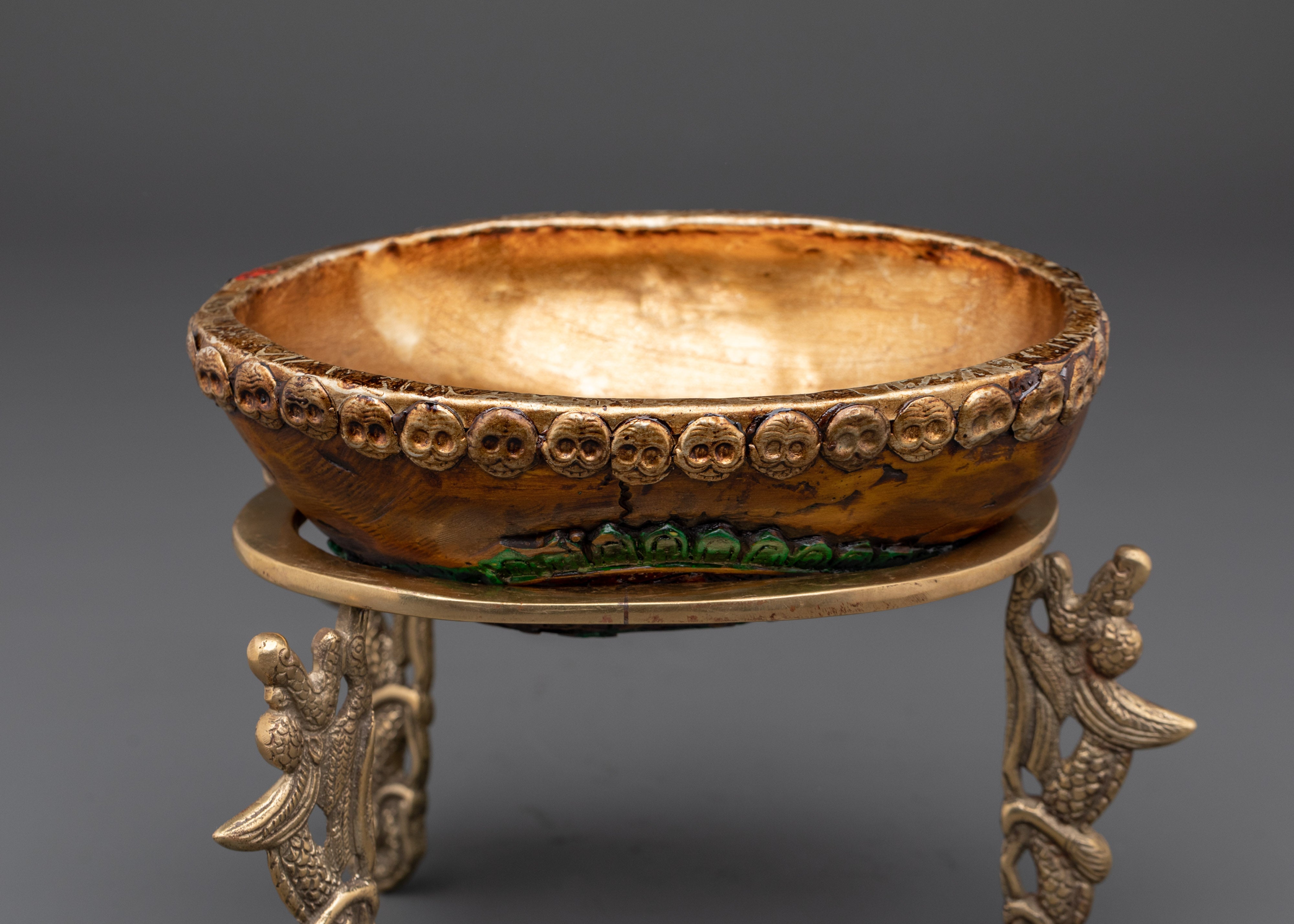 Handcrafted Kapala Ritual Bowl with Brass Stand | Skull Cup for Offering