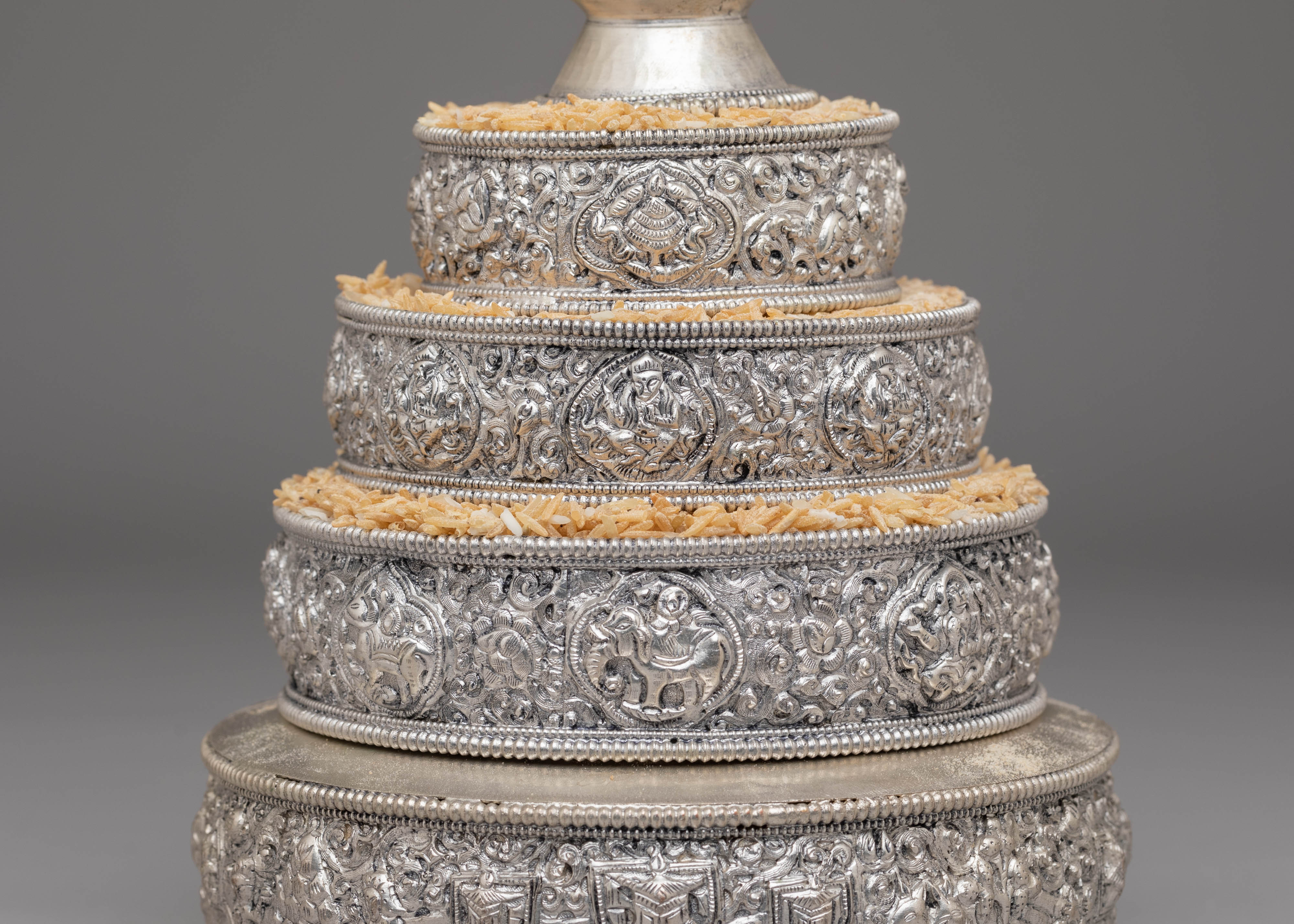 Traditional Tibetan Ritual Mandala | Silver Frame and Gemstones