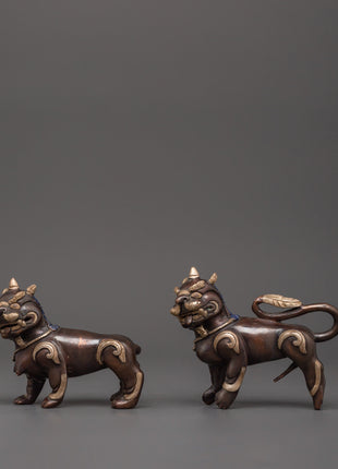 Tibetan Snow Lion Statue Set | Handcrafted Buddhist Guardian Figures