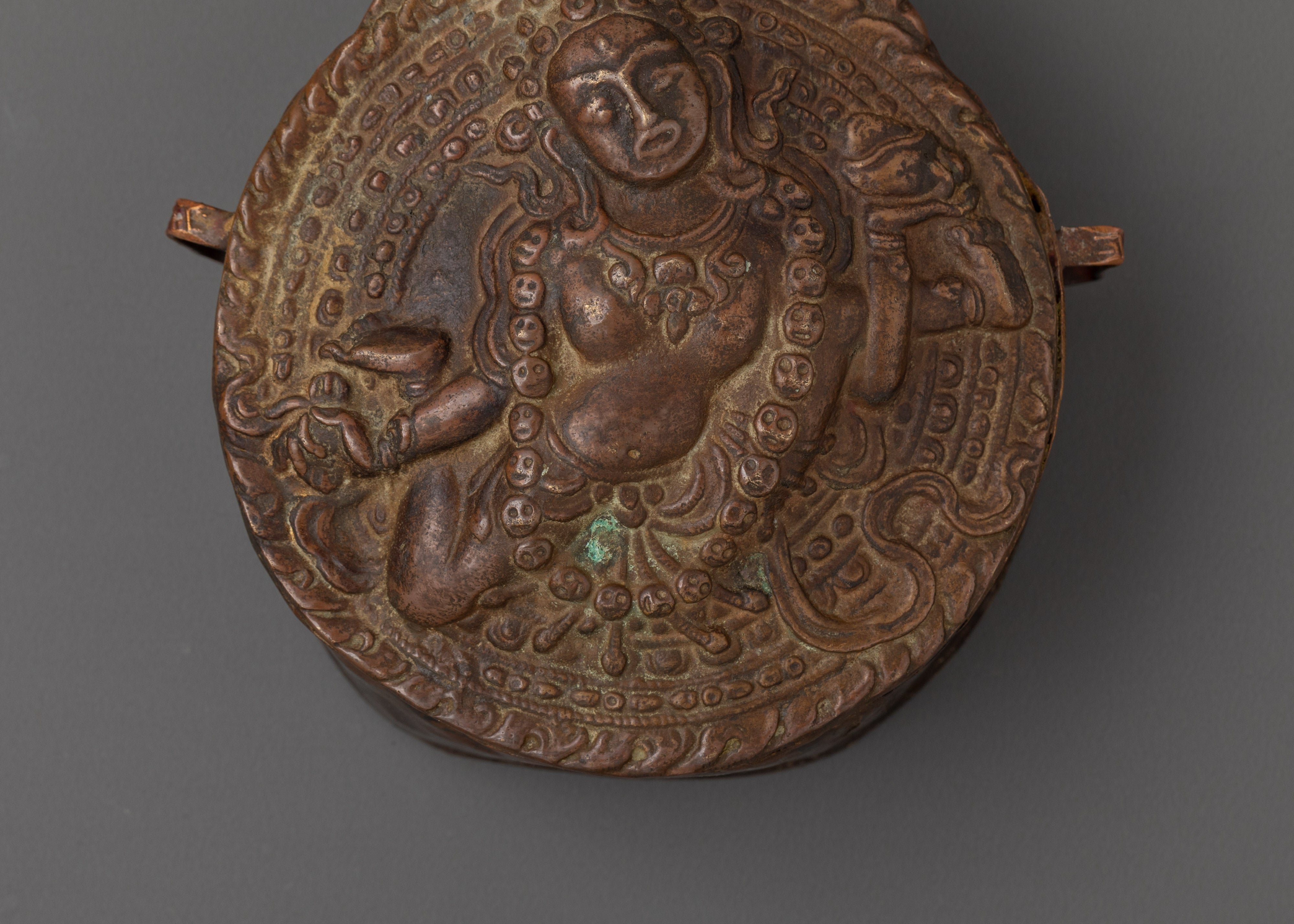 Tibetan Copper Ghau Amulet | Buddhist Gau Box with Goddess Relief