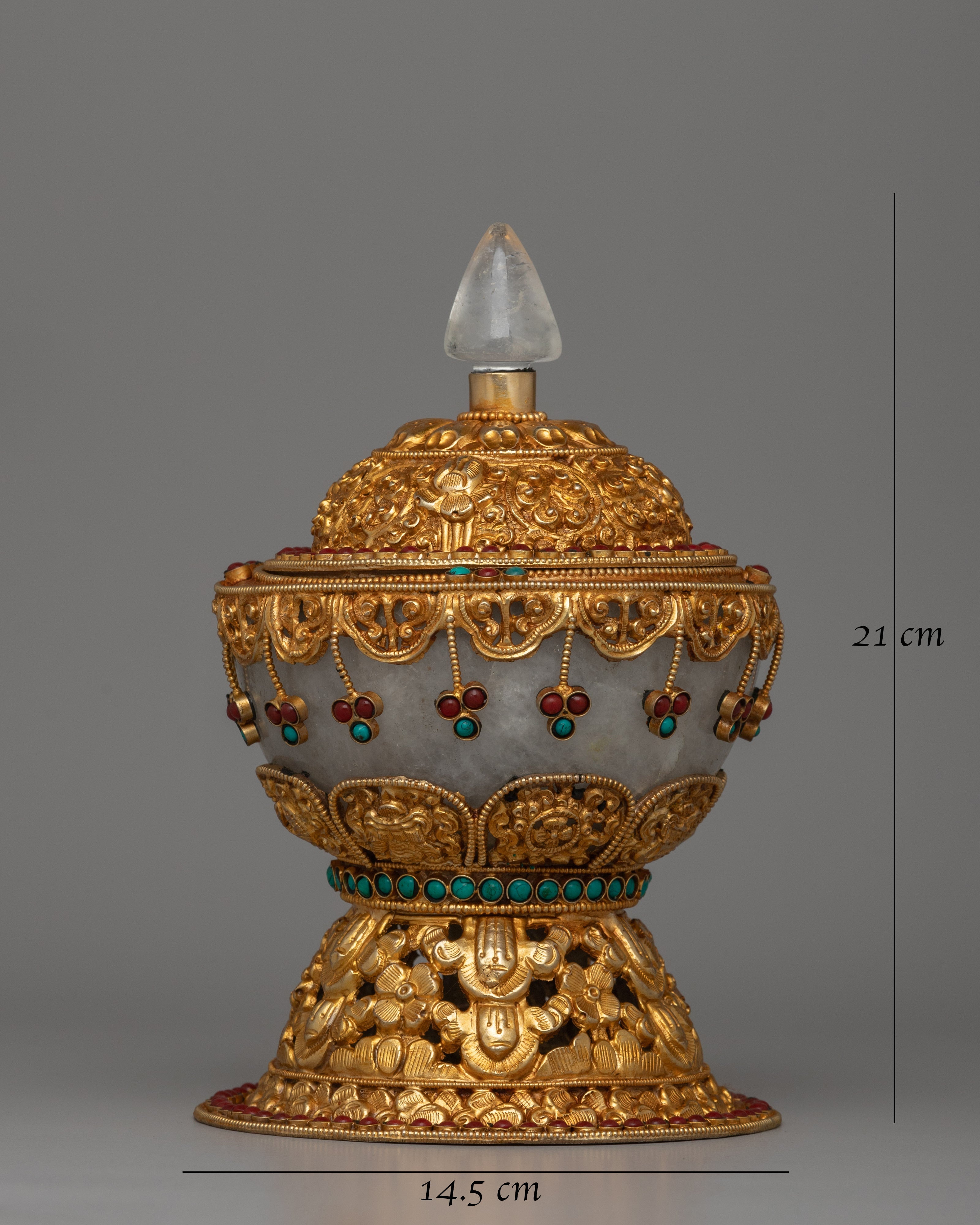 Tibetan Crystal Rice Pot | Handcrafted Turquoise & Coral Decor