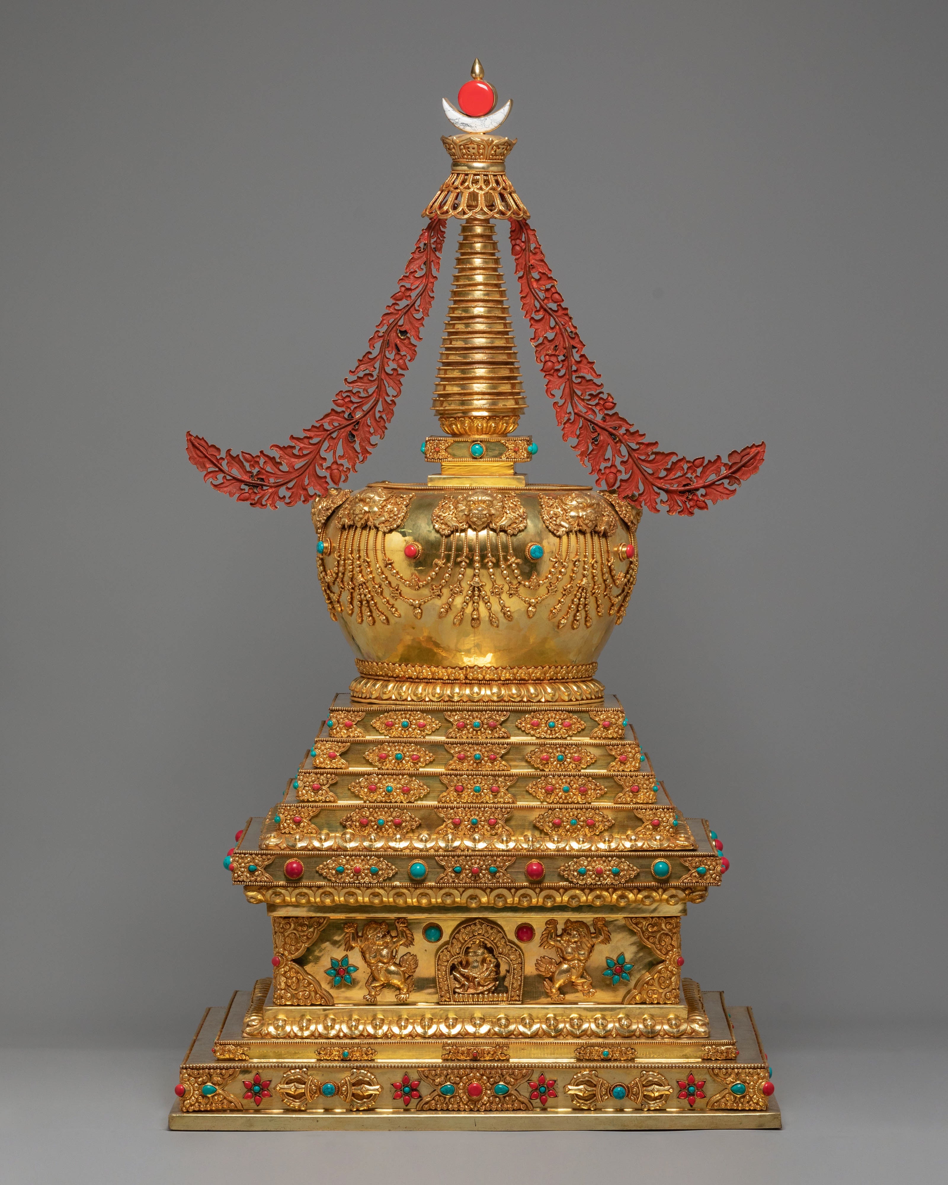 Gold Plated Tibetan Sacred Stupa | Exquisite Buddhist Stupa Sculpture
