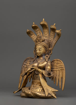 Handcrafted brass Naagkanya statue | Sacred Brass Home Altar Decor