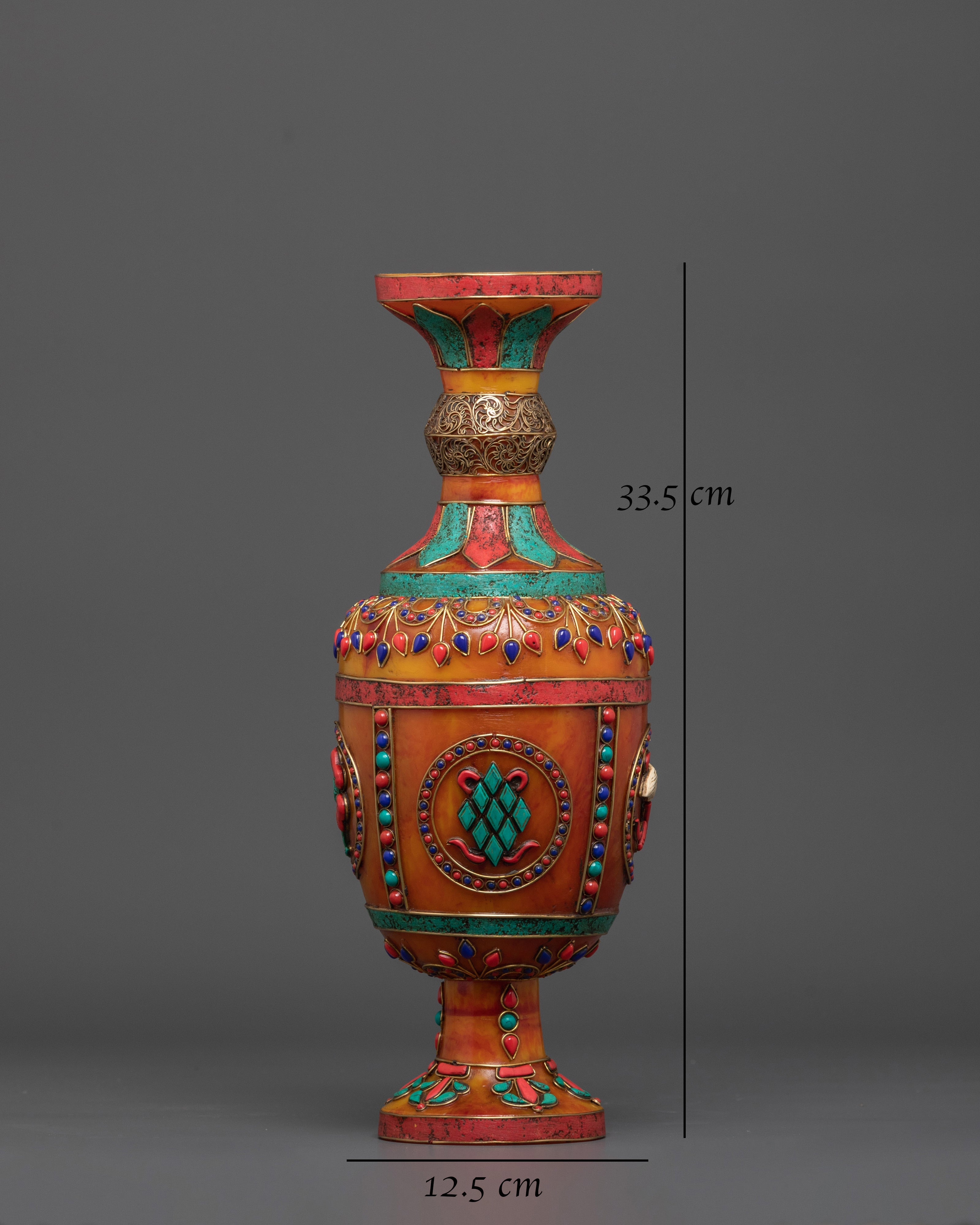 Buddhist Flower Vase Set for Decor | Coral, and Turquoise Stones