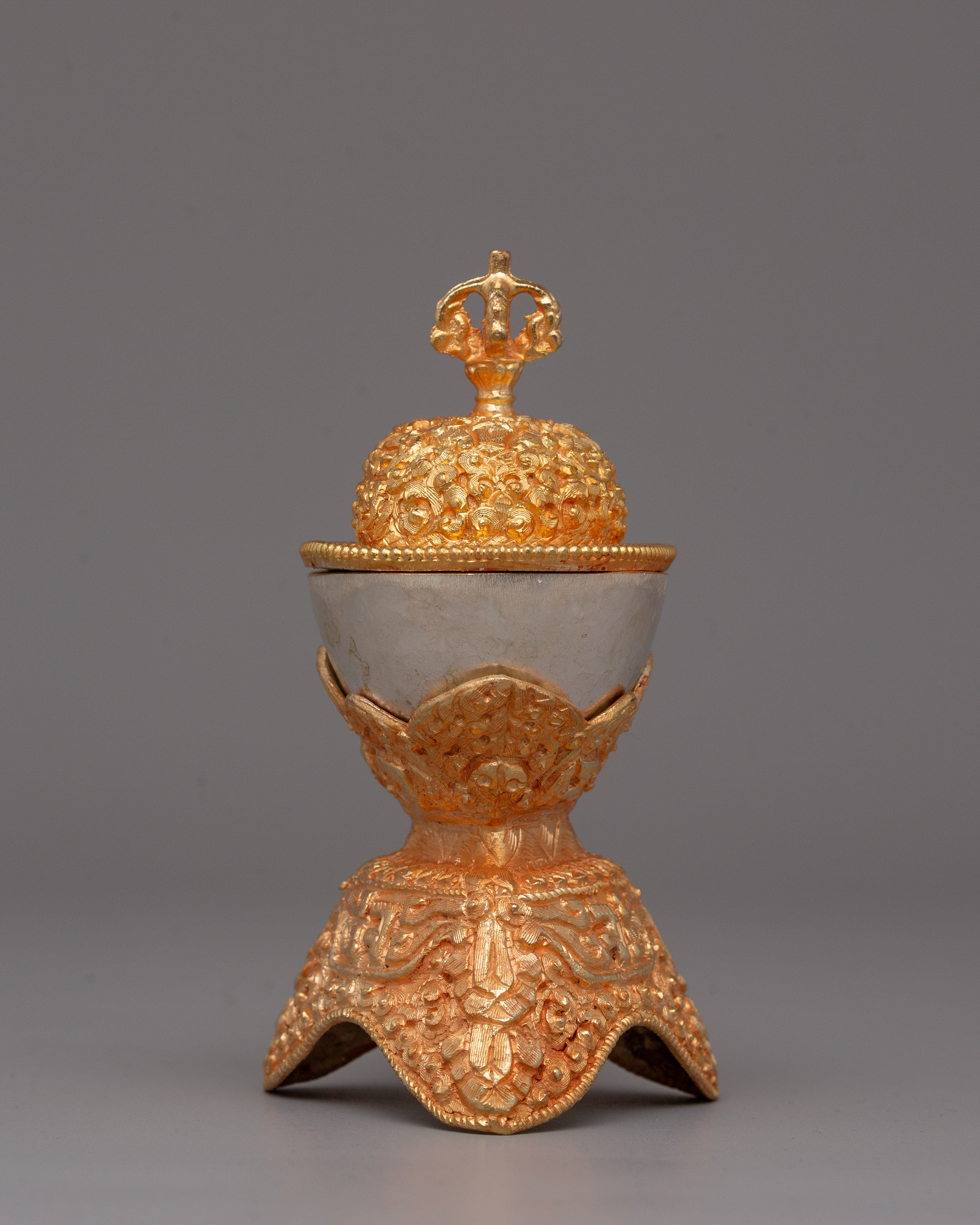 Gold Silver Plated Copper Kapala Set | Pair of Spiritual Artifacts