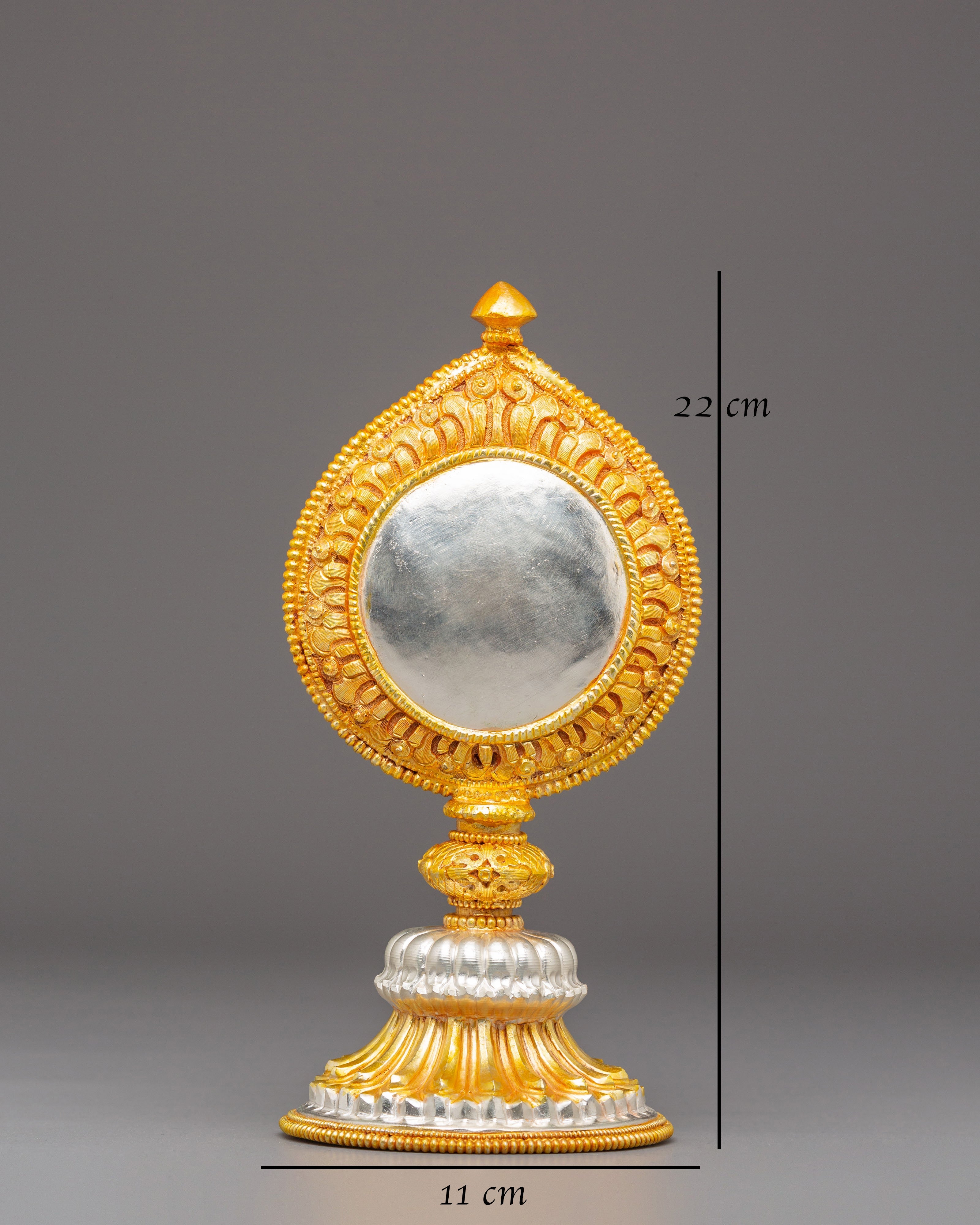 Sacred Ritual Meditation Mirror | Tibetan Gold Plated Mirror
