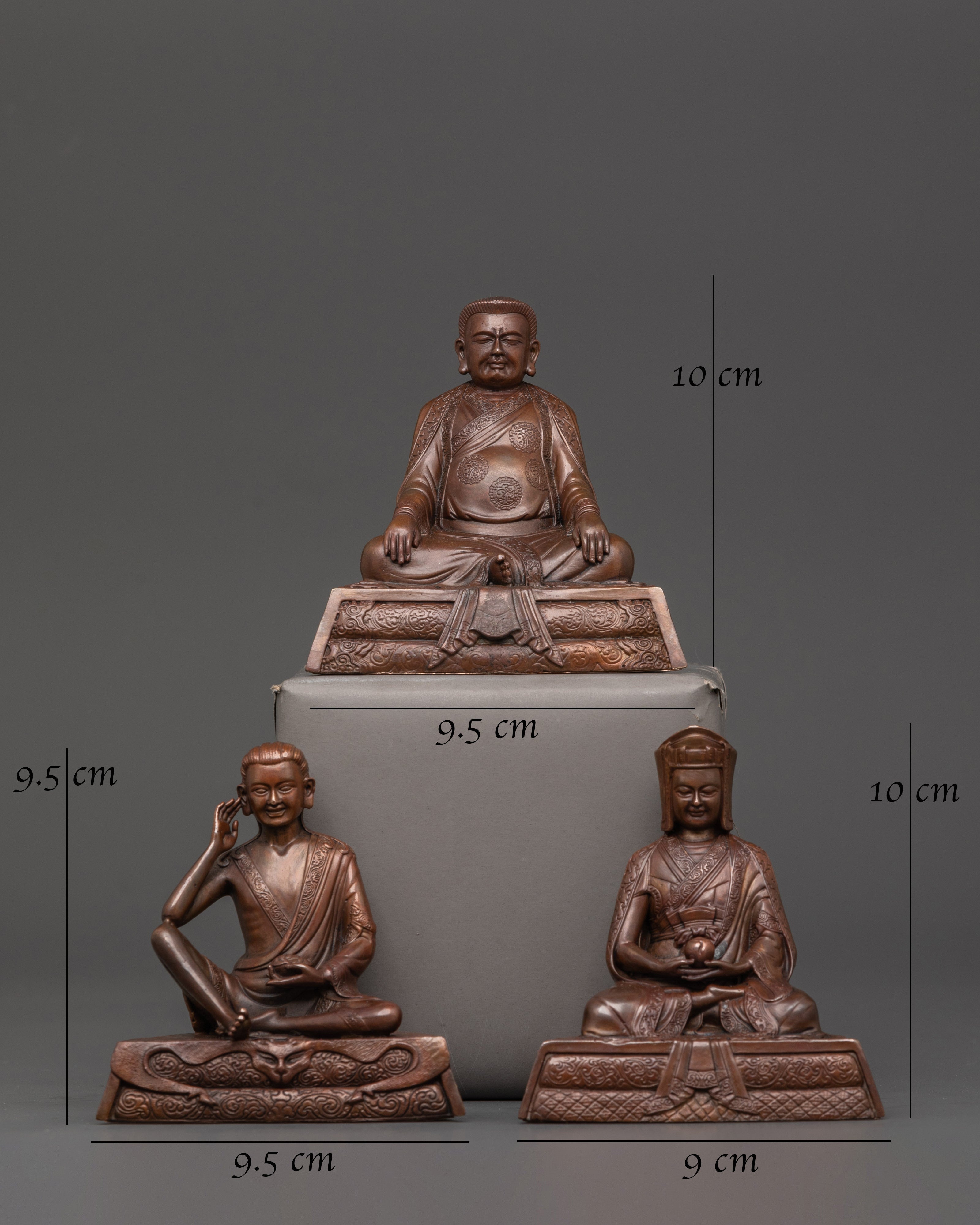 Oxidized Copper Marpha, Milarepa & Gompopa Set | Tibetan Buddhist Masters
