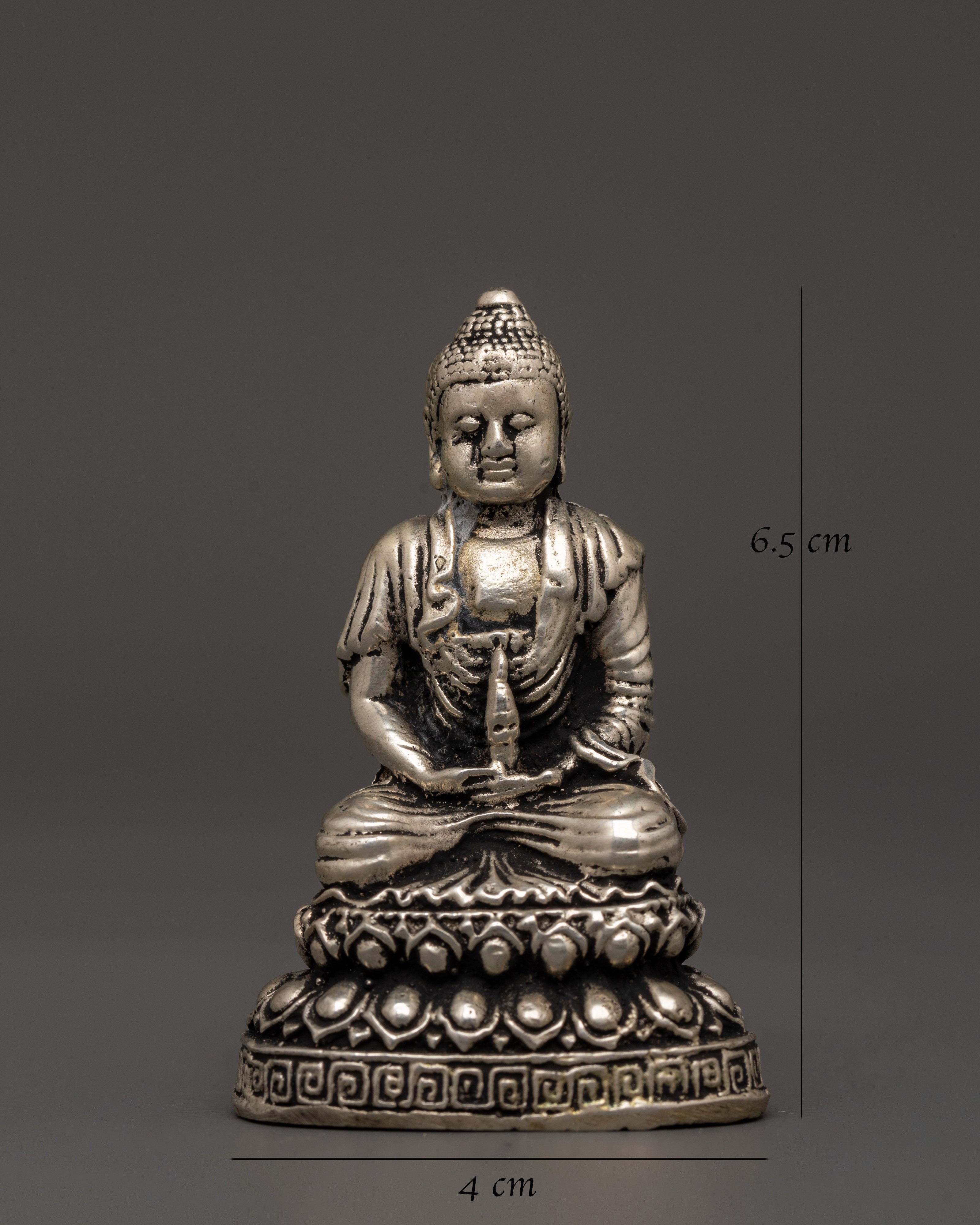 Amitabha Buddha Sacred Statue | White Metal Buddhist Sculpture for Meditation Altar