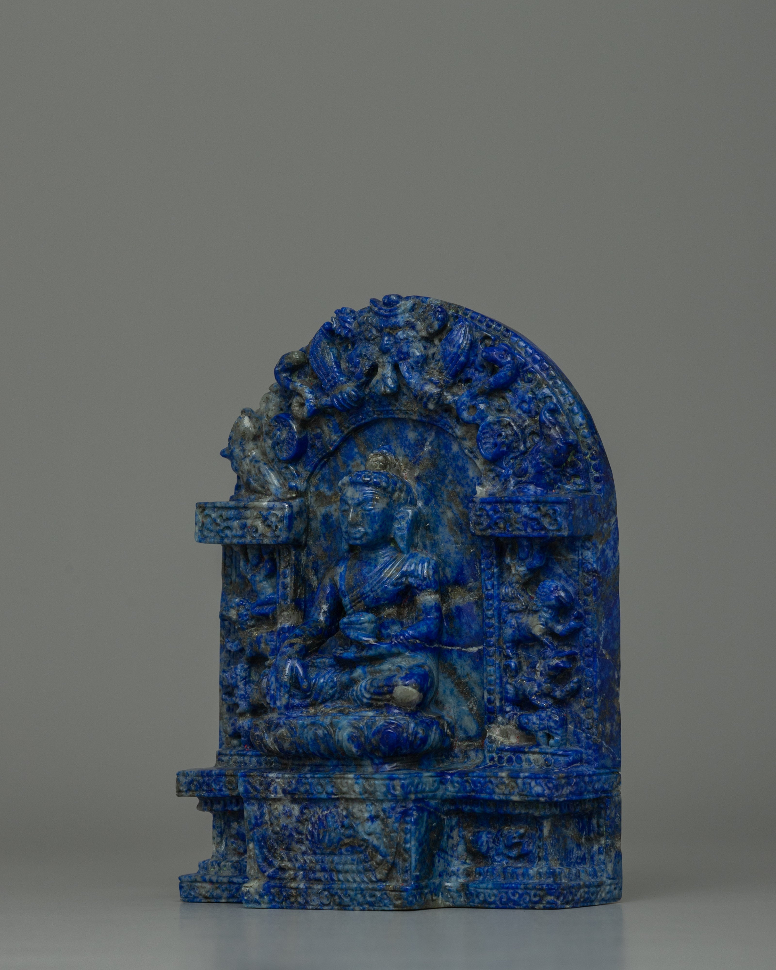 Lapis Lazuli Buddha Shakyamuni Statue | Exquisite Detail and Original Gemstone