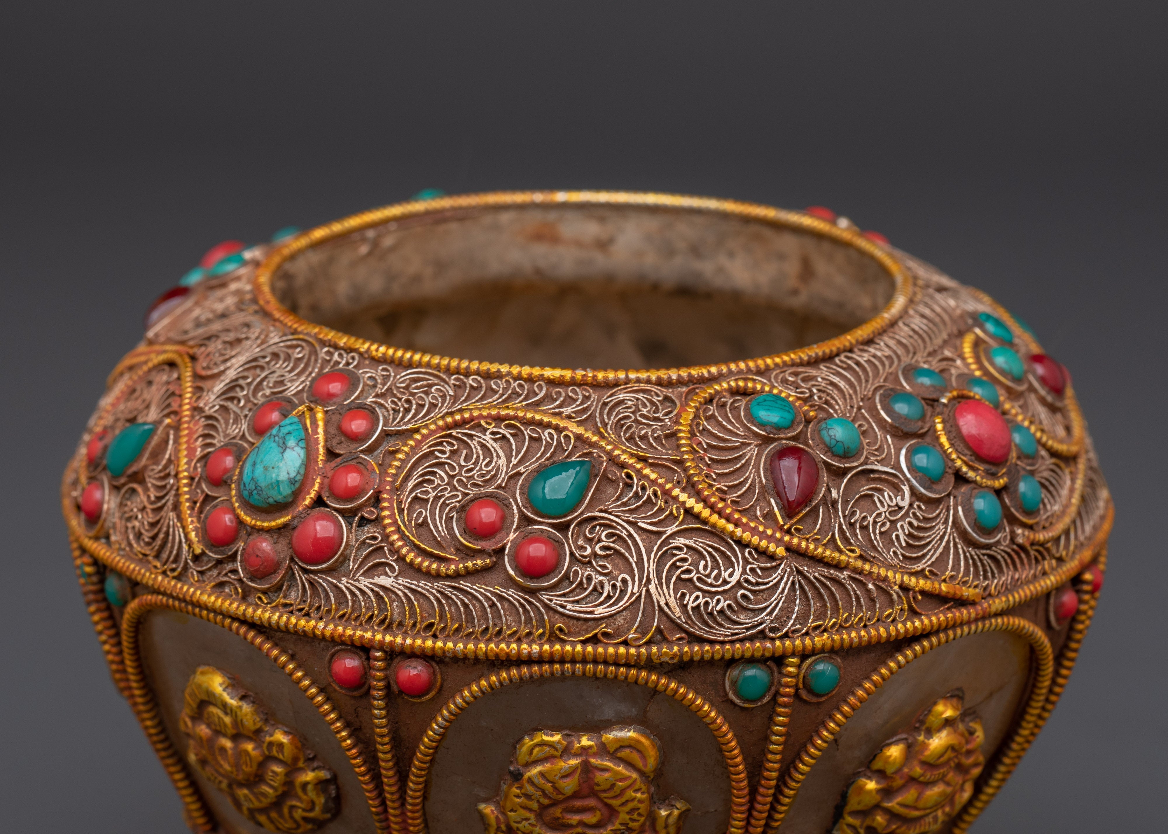 Decorative Rice Pot | Elegant Pot With Crystal, Copper, And Artificial Stones