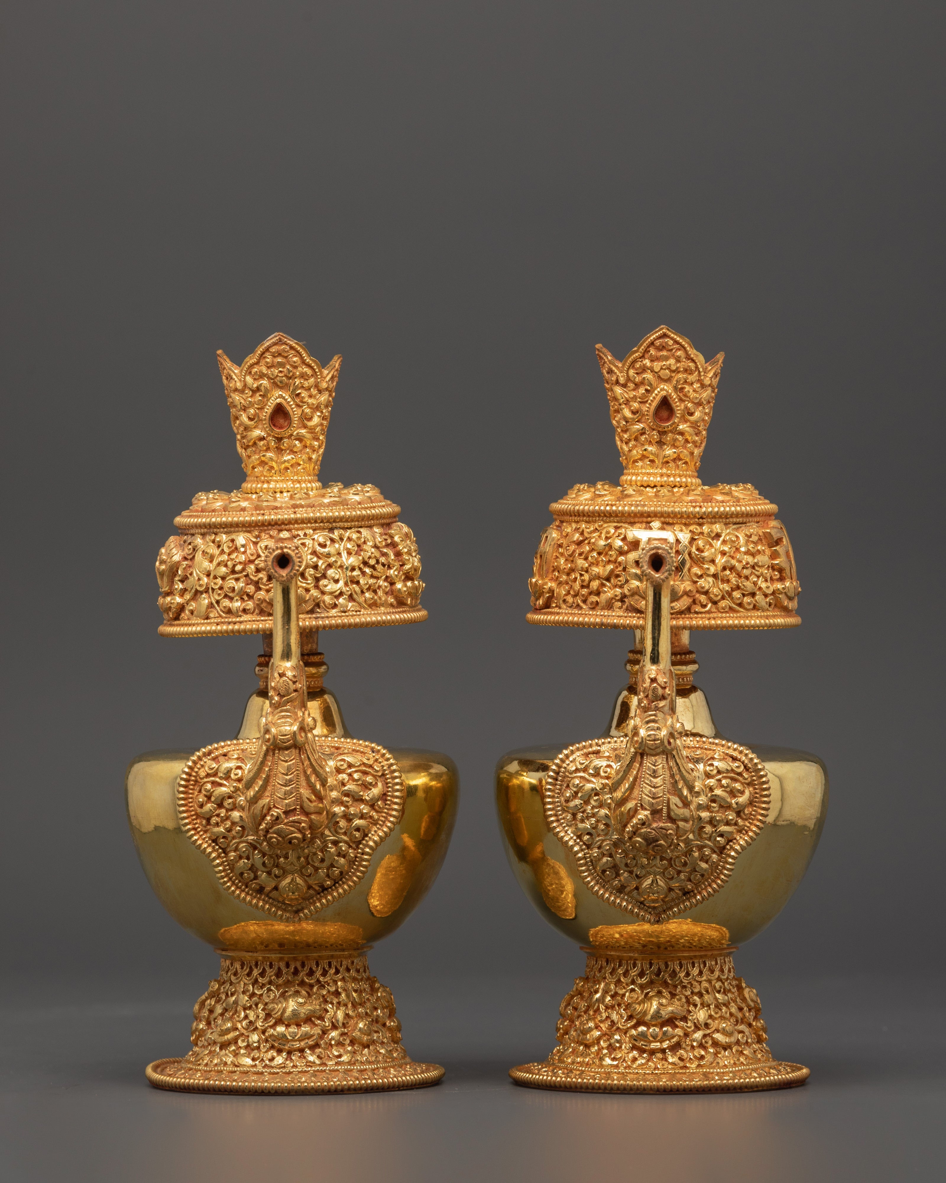 Large Gold-Plated Tibetan Bhumba Ritual Set | Spiritual Temple Decor