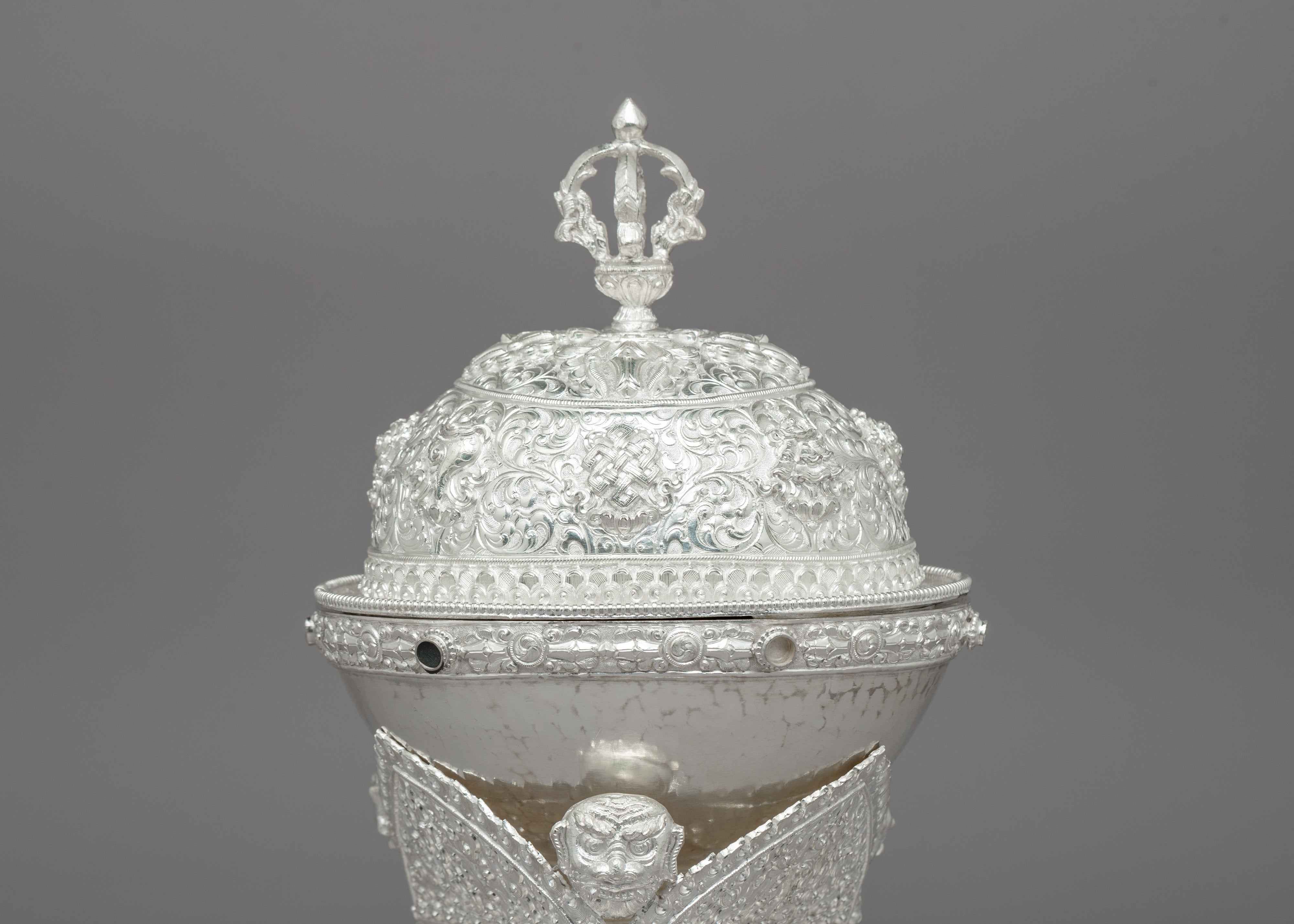 Silver Ritual Offering Kapala Bowl | Handcrafted Skull Cup