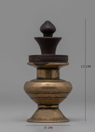 Traditional Tibetan Inkpot | Bronze and Wood Writing Tool for Rituals and Decor