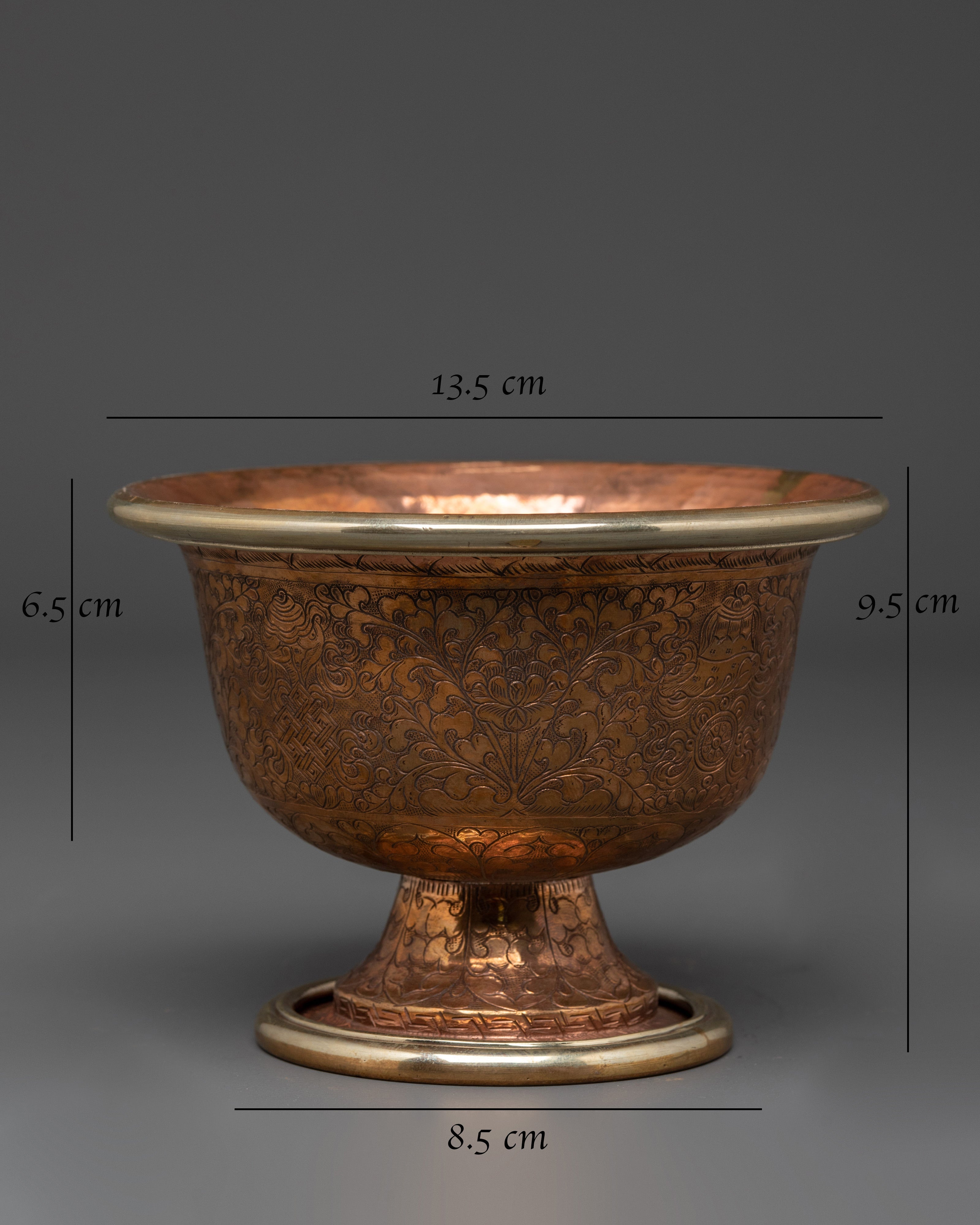 Handcrafted Copper Offering Bowls Set | Ritual Tools for Buddhist Altar