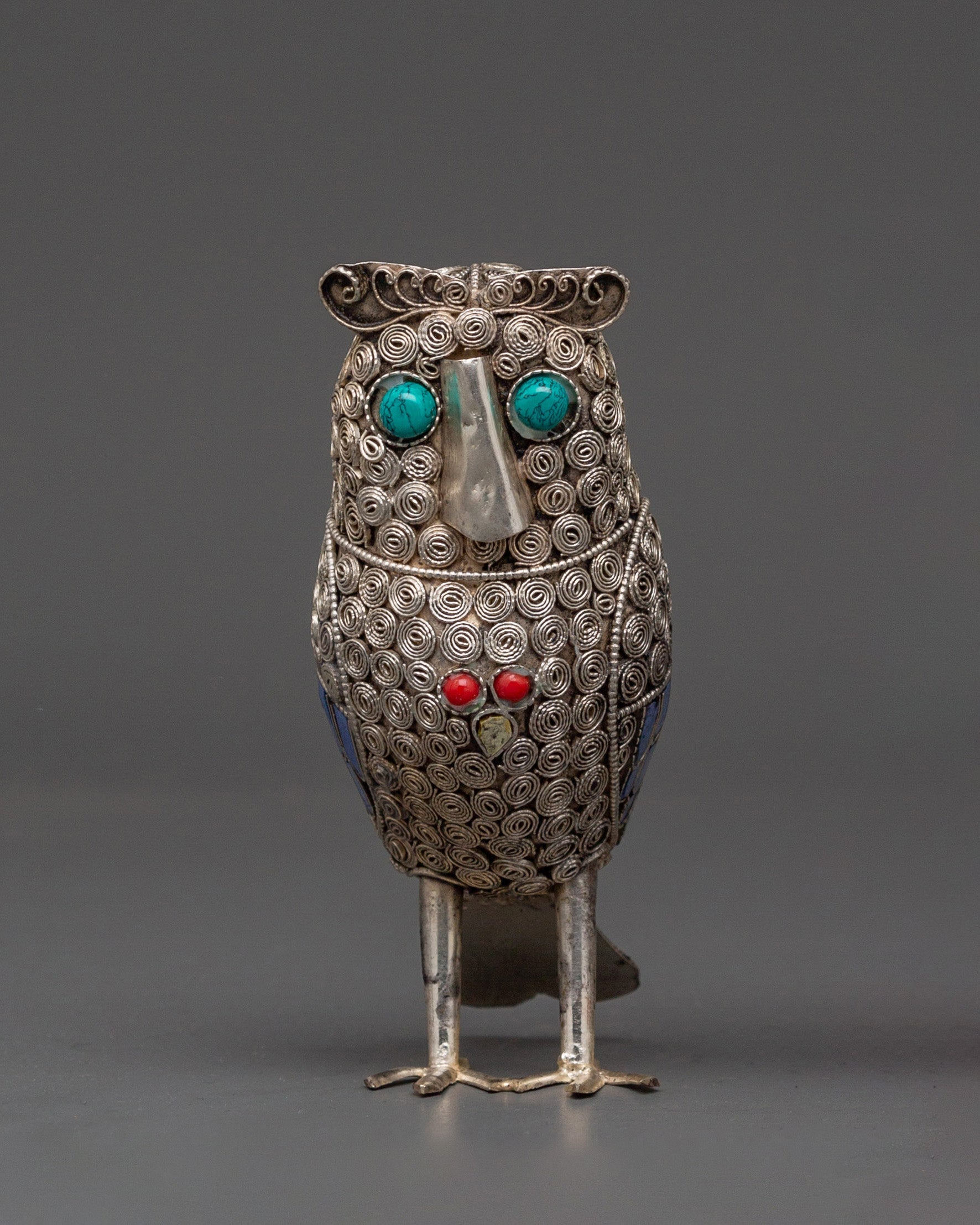 Handmade White Metal Owl Set