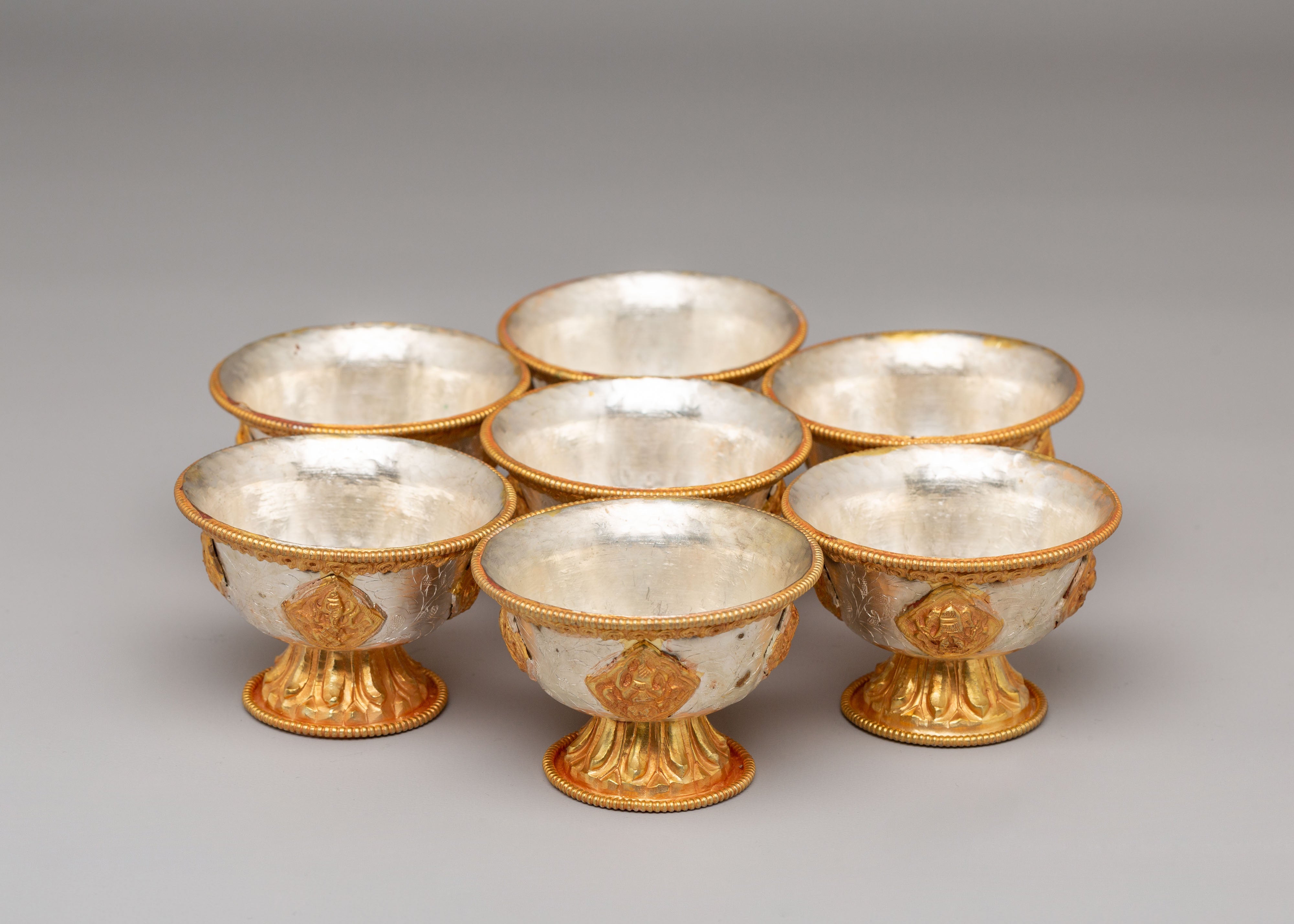 Seven Bowl Water Offering Set | Tibetan Buddhist Copper Altar Bowls