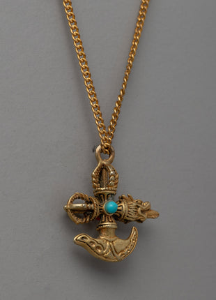 Traditional Tibetan Buddhist Kartika Vajra Khatang Locket | Sacred Turquoise Pendant