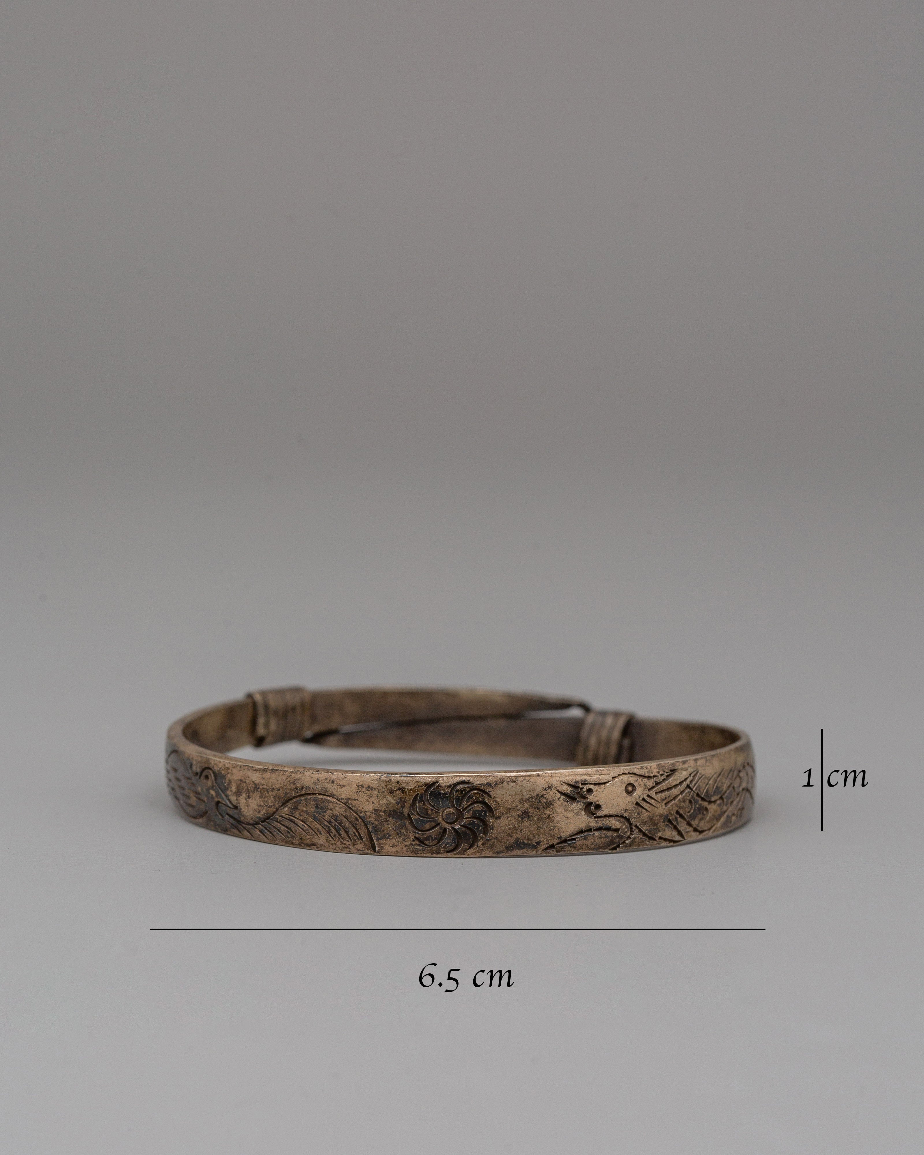 Handcrafted White Metal Bracelet | Tibetan Bangle for Spiritual Wear