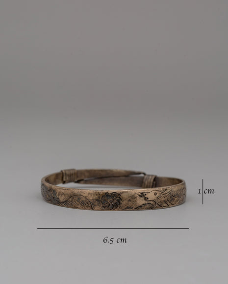 Handcrafted White Metal Bracelet | Tibetan Bangle for Spiritual Wear