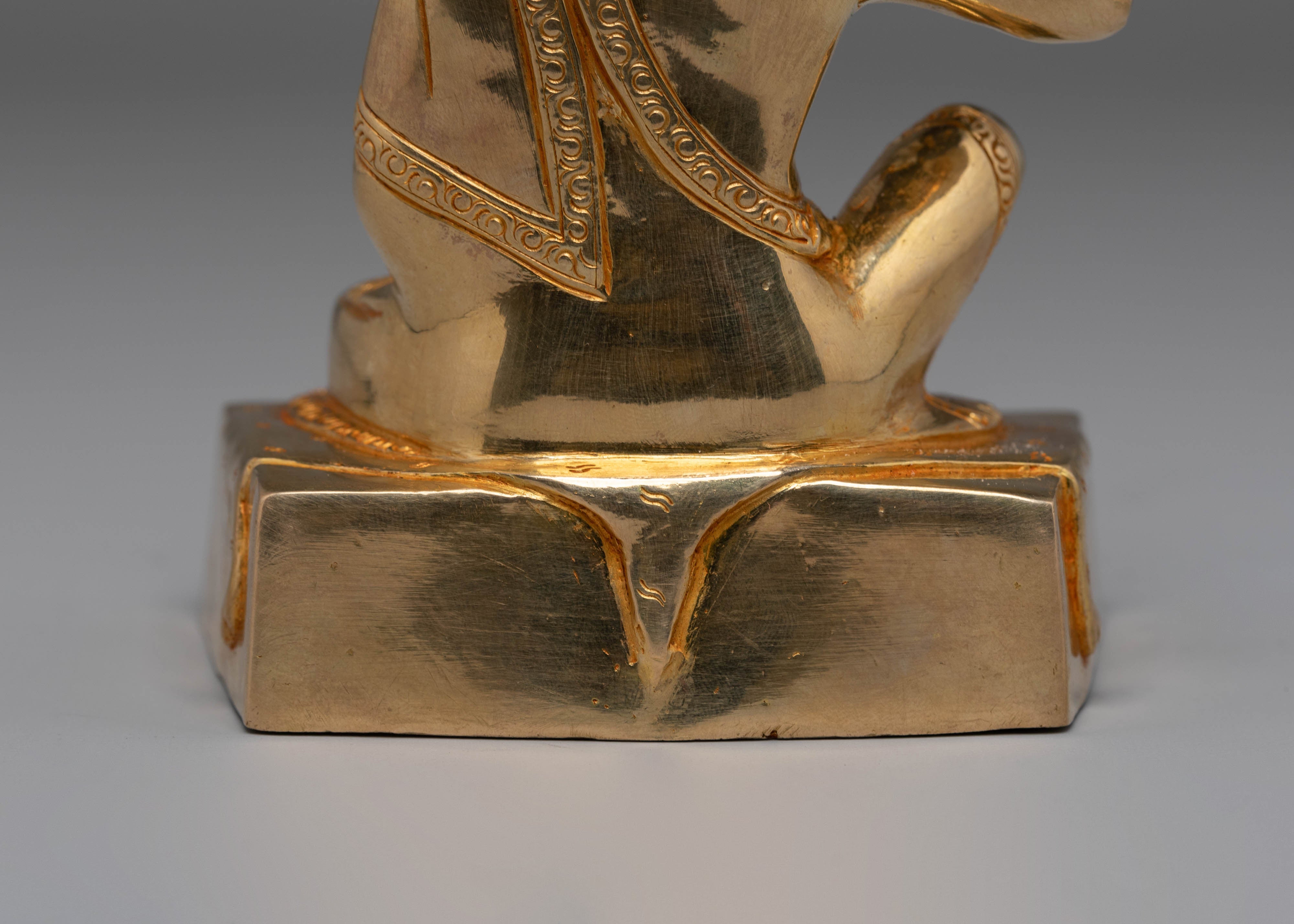 Sacred Milarepa Meditation Statue | Gold Plated Copper Figurine