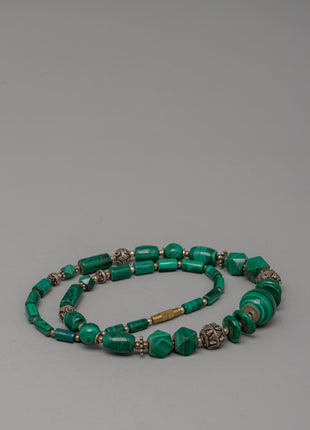 Handcrafted Gemstone Necklace with White Metal Accents | Traditional Himalayan Design