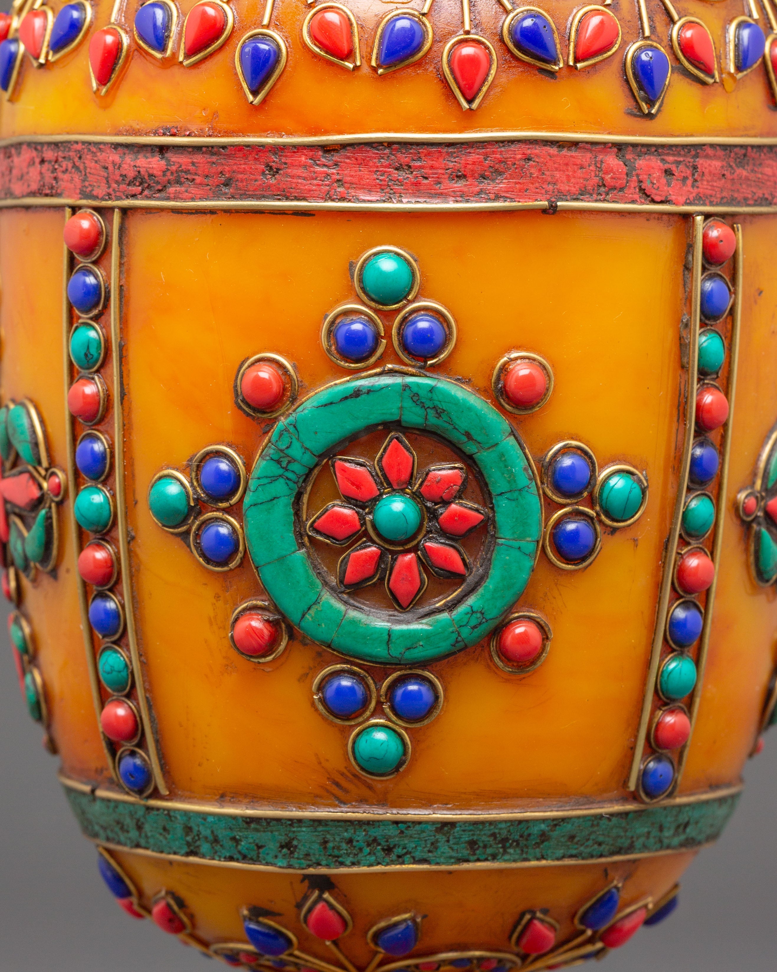 Amber Flower Vase Set | Coral and Turquoise Inlays