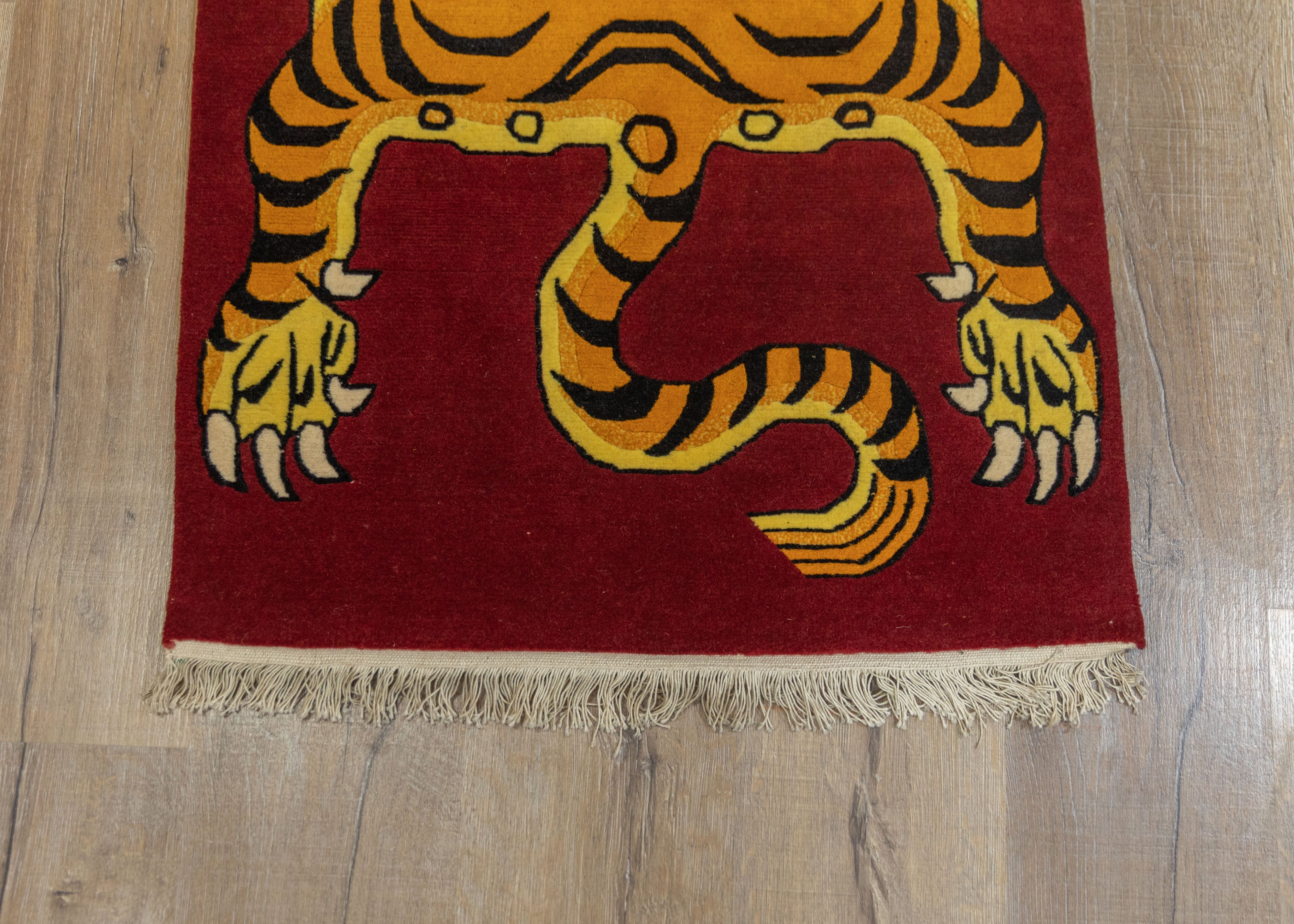 Handwoven Tiger Rug | Tibetan Wool Carpet for Artistic Home Decor