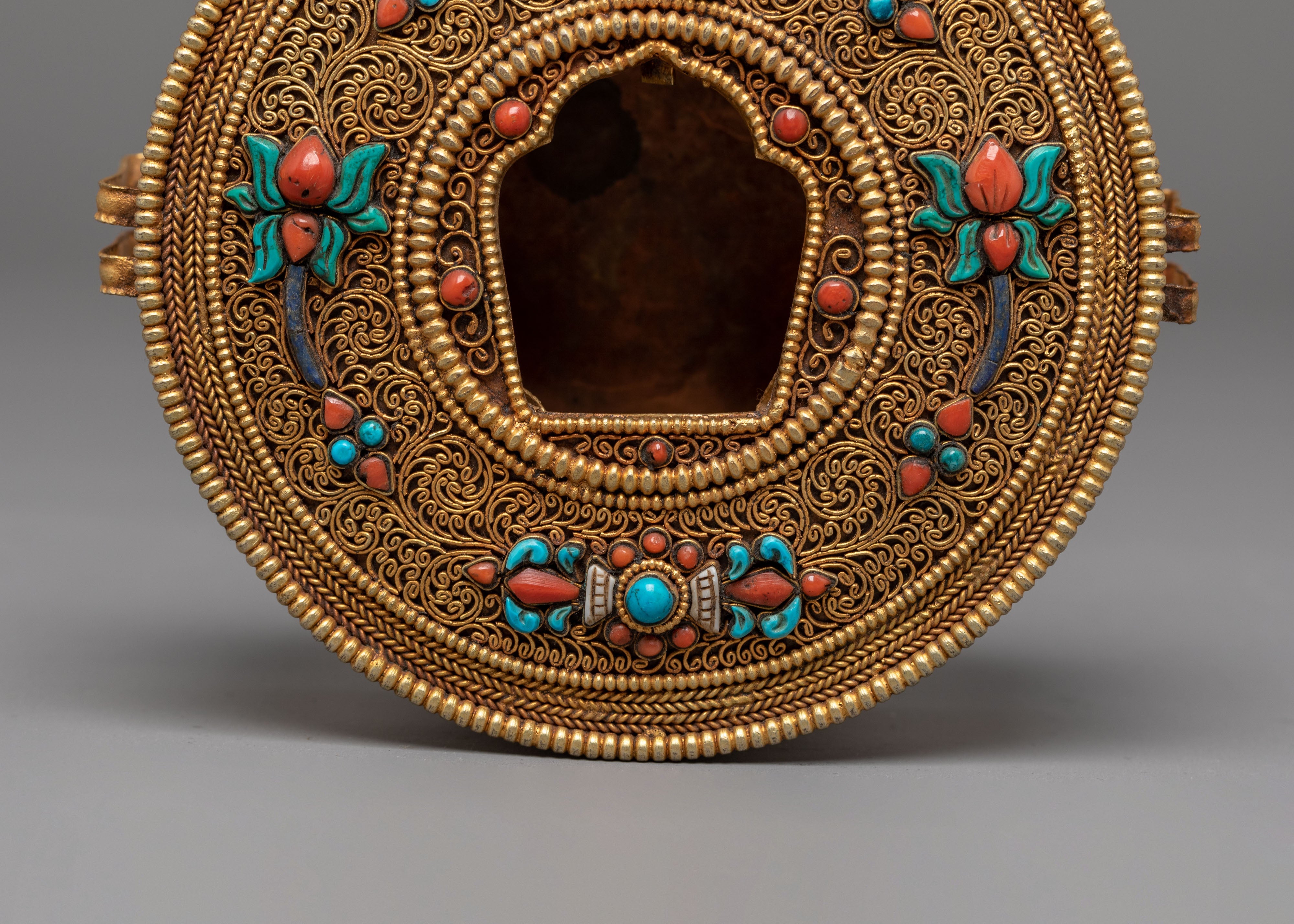 Handmade Gold Plated Ghau Box | Tibetan Sacred Box for Ritual Use