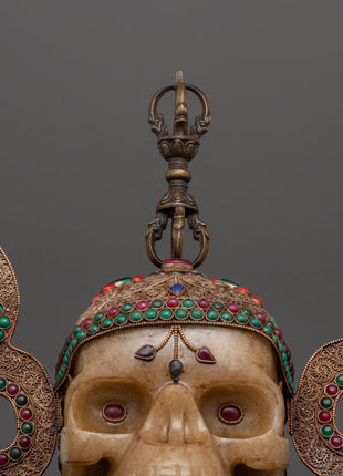 Mystic Skull Decor Copper Body with Silver Plating | Inlaid Coral, Turquoise & Crystal