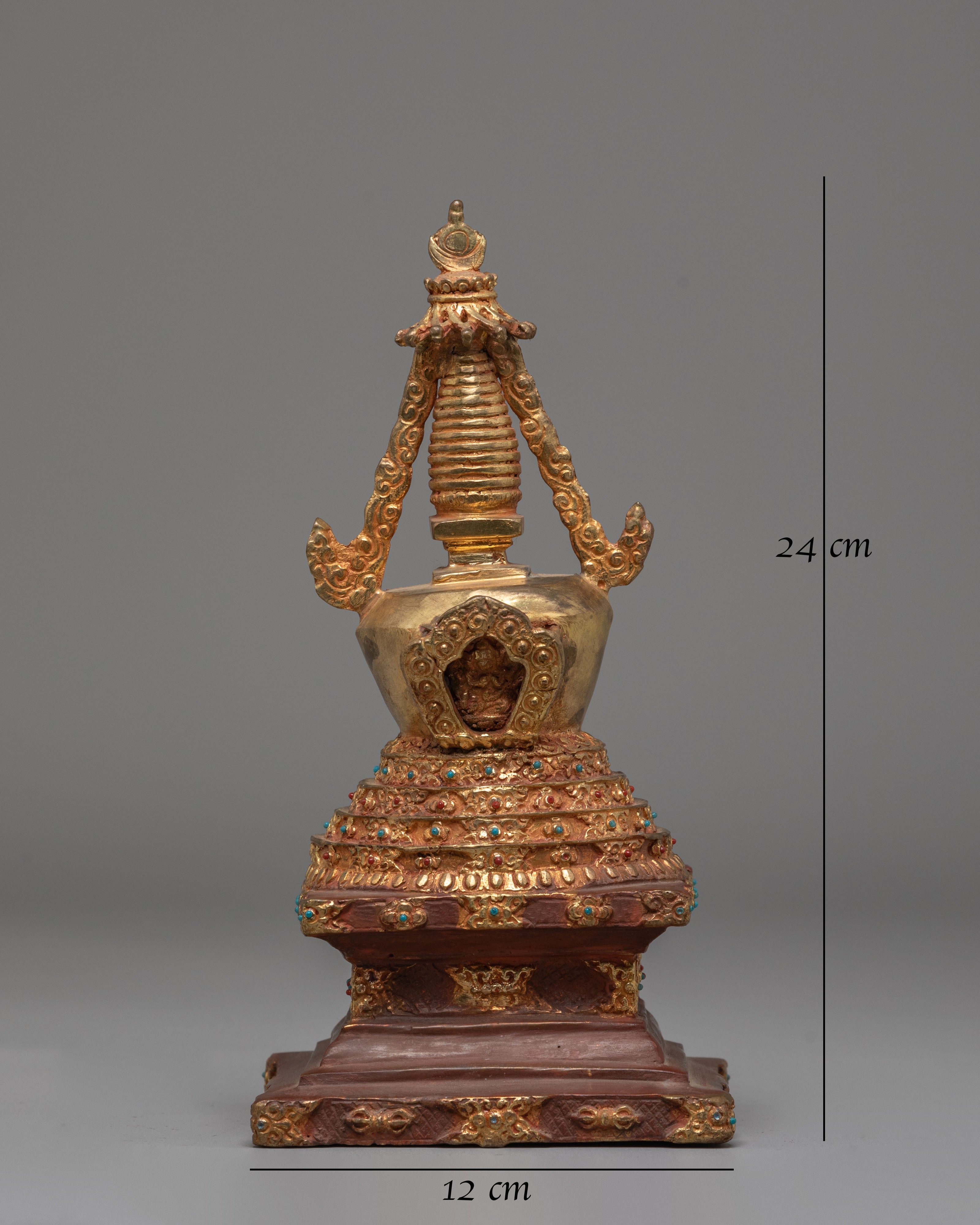 Handcrafted Tibetan Copper Stupa | Copper Gold-Plated Art