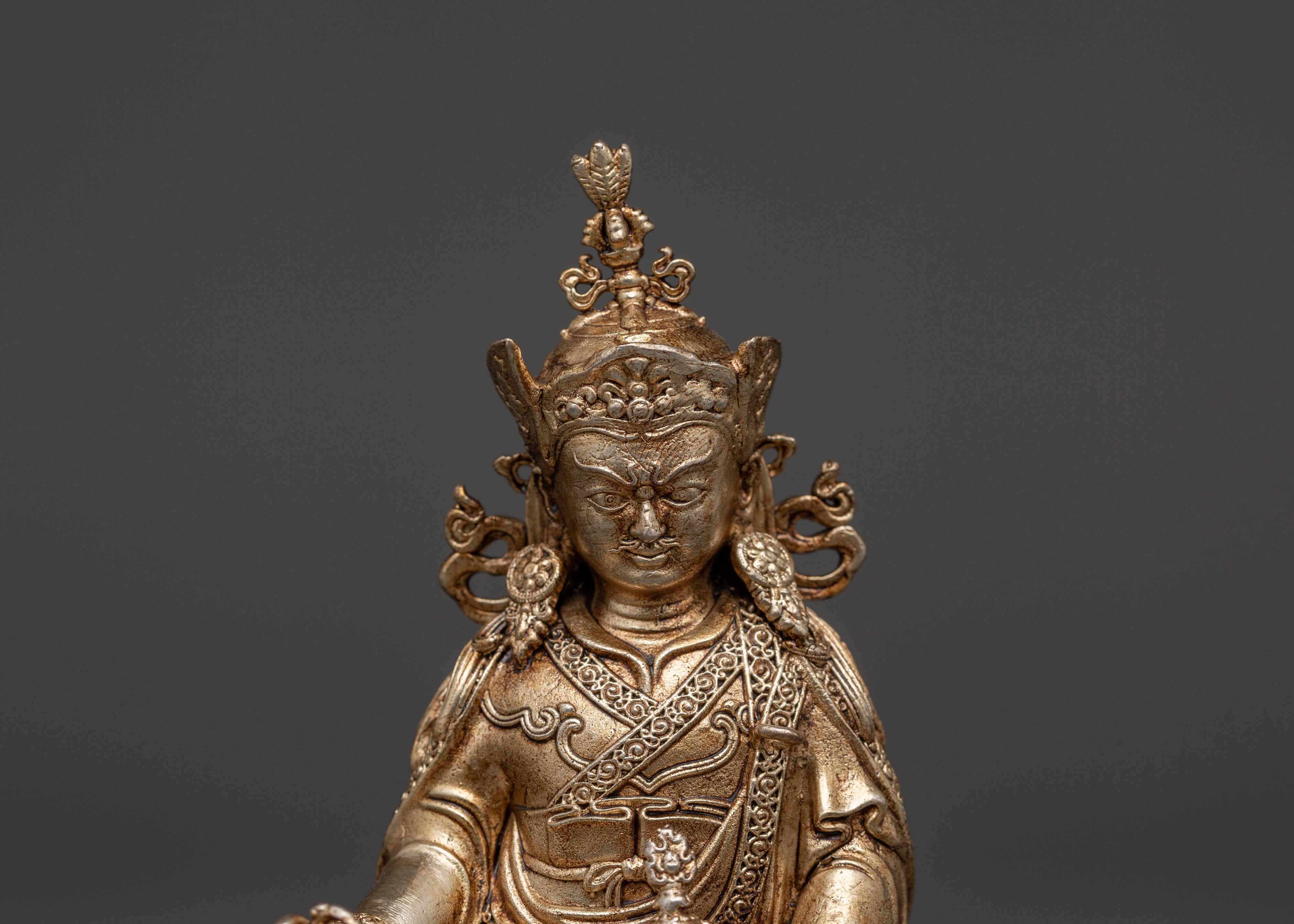 Gold-Plated Guru Rinpoche Statue in Copper | Sacred Sculpture