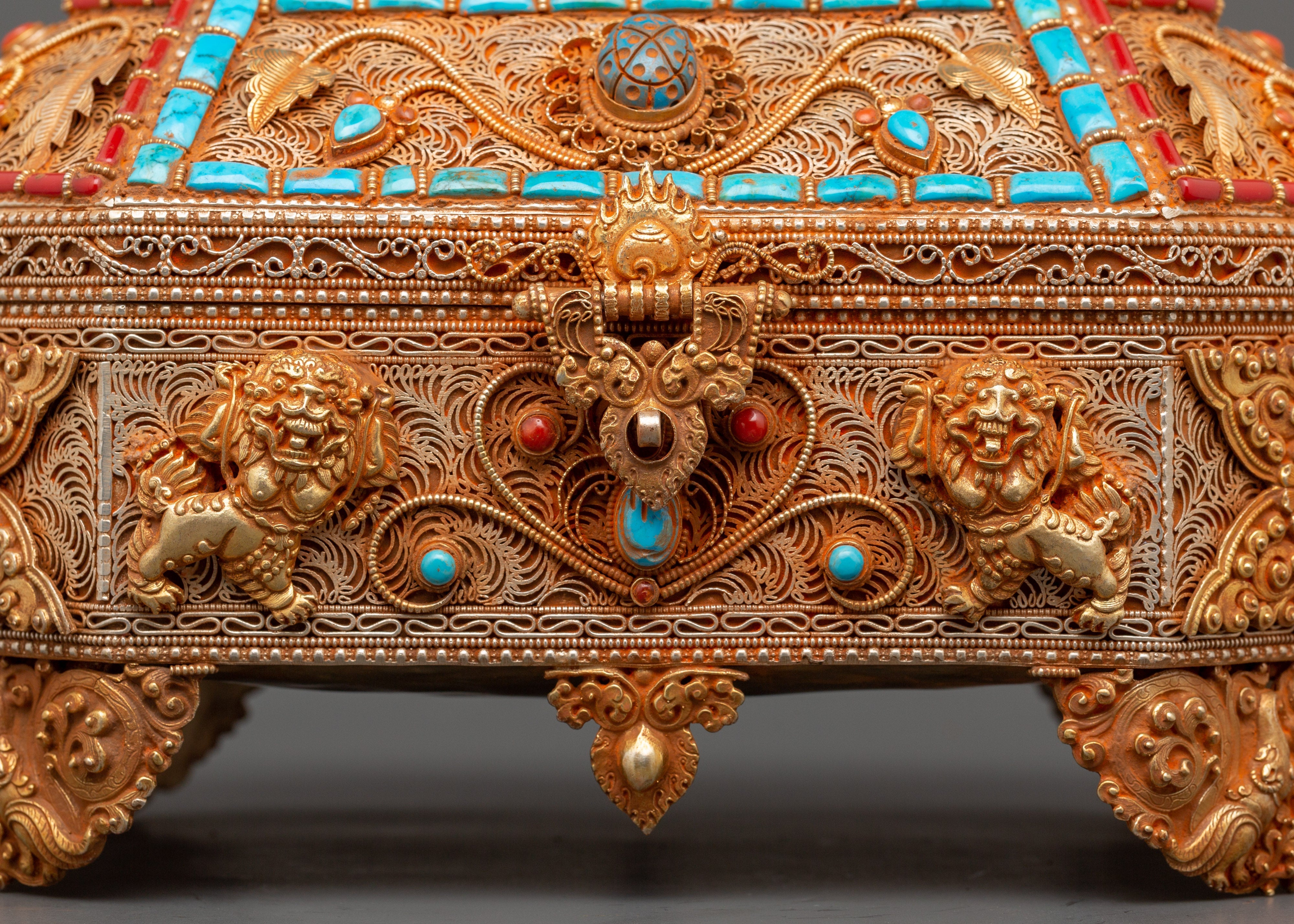 Himalayan Box with Filigree Work | Sacred Gemstone Inlay
