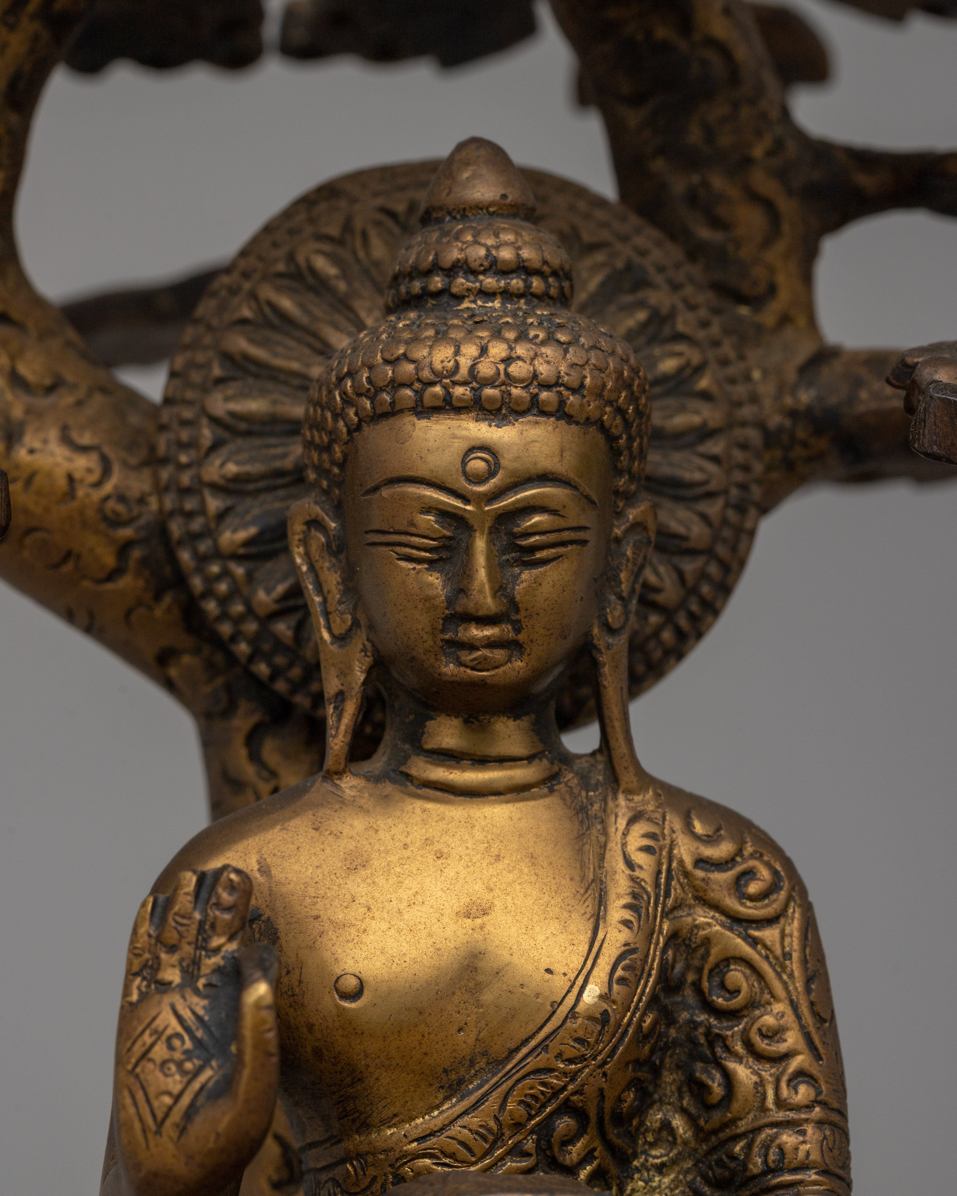 Amoghasiddhi Buddha Under Tree | Handcrafted Brass Statue for Serenity