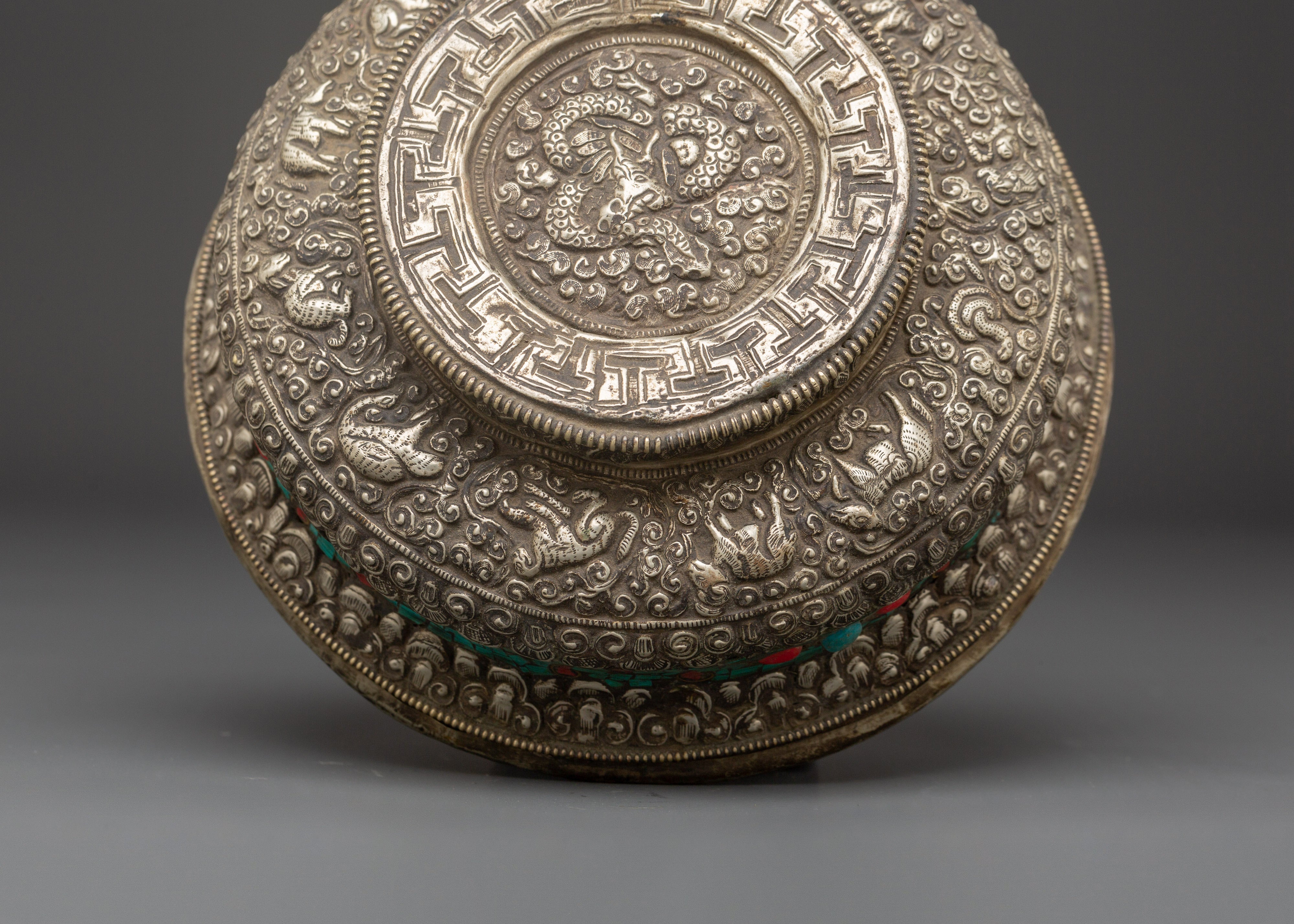 Coral and Turquoise Inlaid Bowl | Shrine Offering Bowl