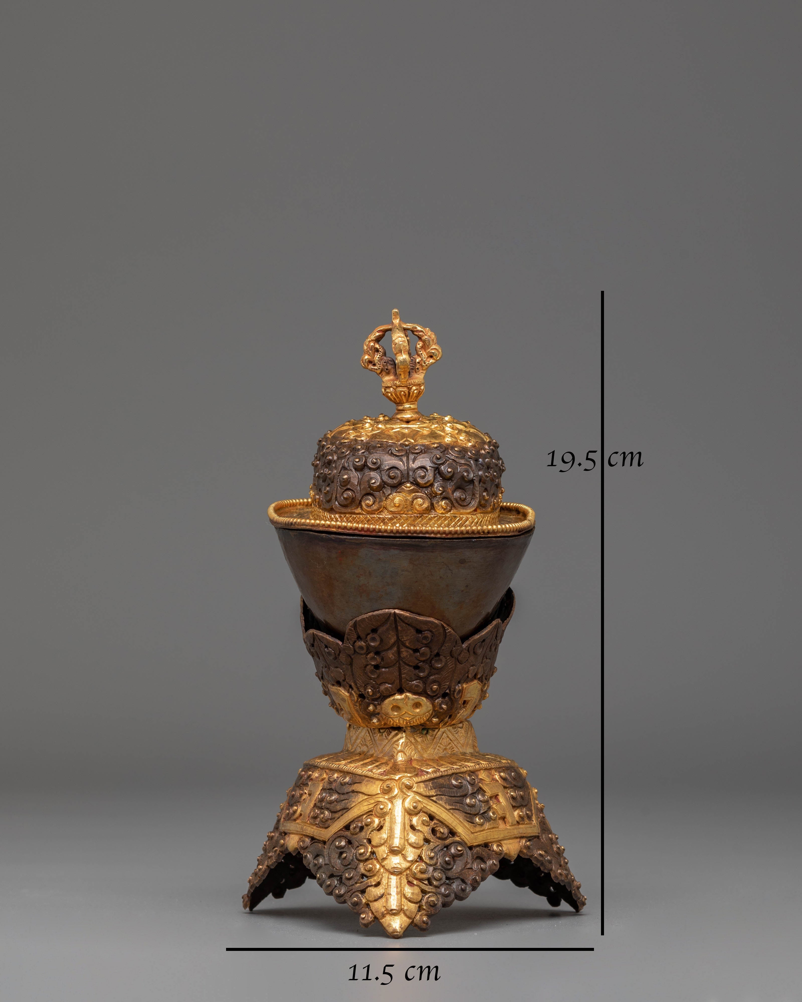 Handmade Kapala Sacred Ritual Set | Gold Plated Tibetan Offering Set