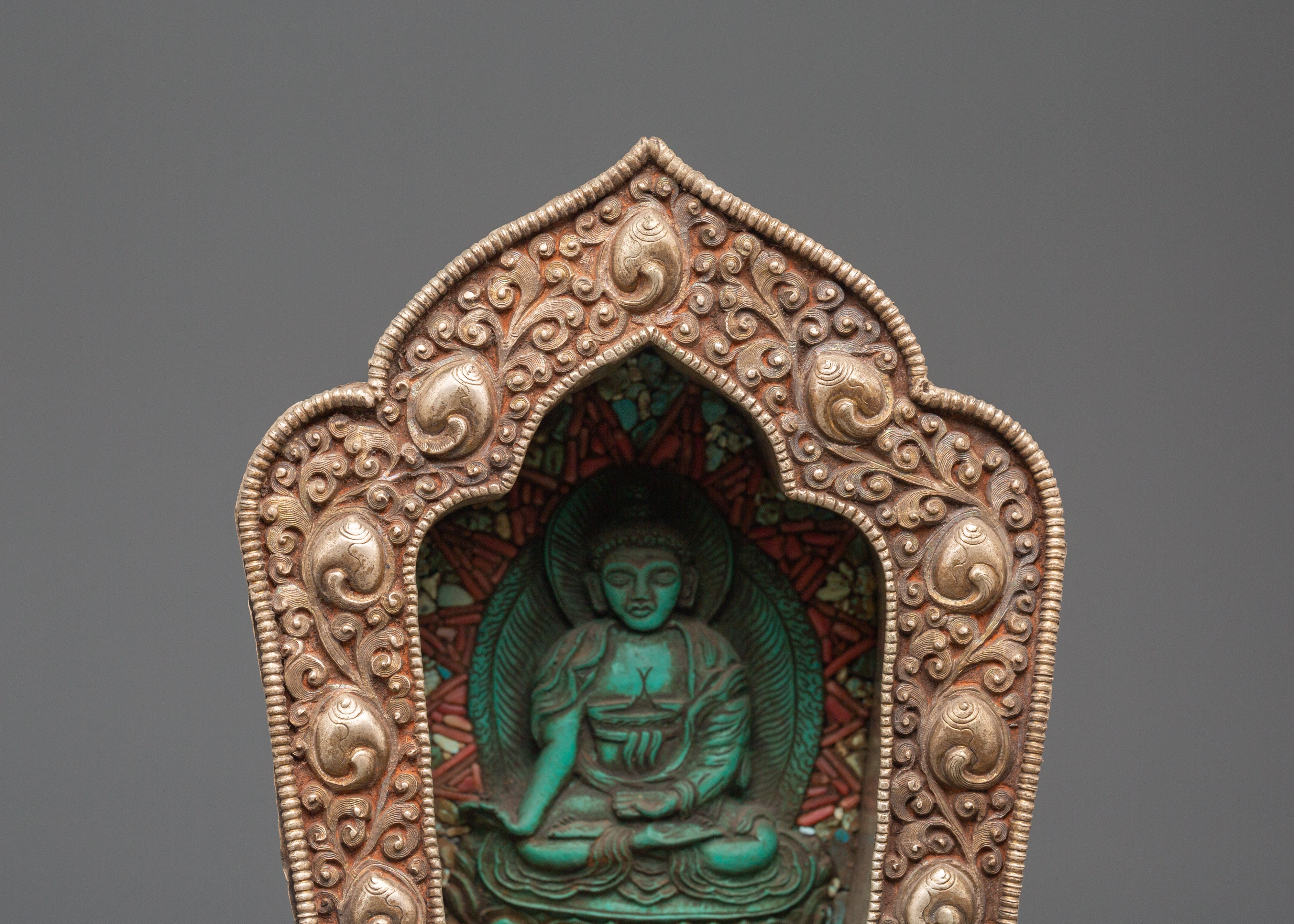 Tibetan Ghau Box with Buddha Sculpture | Handmade Relic Box for Spiritual Collectibles
