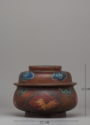 Buddhist Decorative Champa Pot |  Ritual Pot with Vibrant Lion Motifs