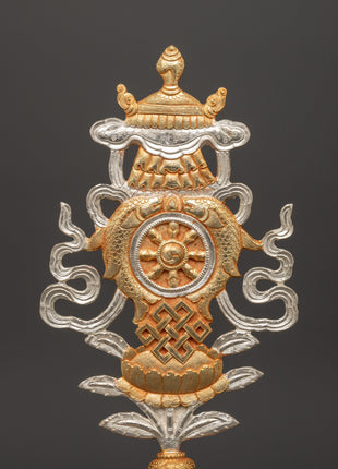 Buddhist Auspicious Symbol Altar Decor | Electro Gold & Silver Plated Tibetan Art