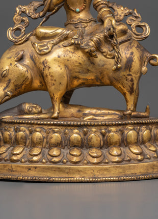 Antique Gold Marichi Statue | Gold-Plated Copper Deity