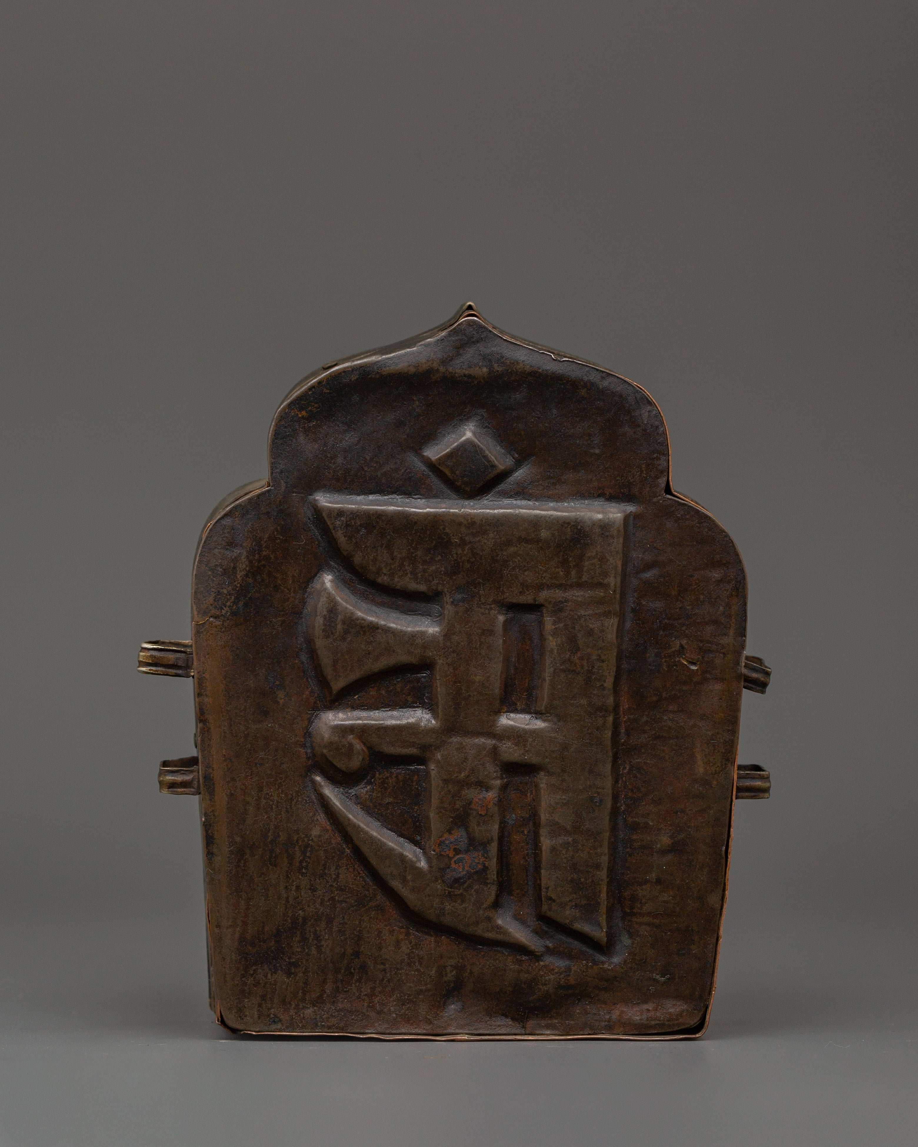 Handcrafted Tibetan Ghau Prayer Box | Brass, Silver & Copper Shrine with 8 Auspicious Symbols