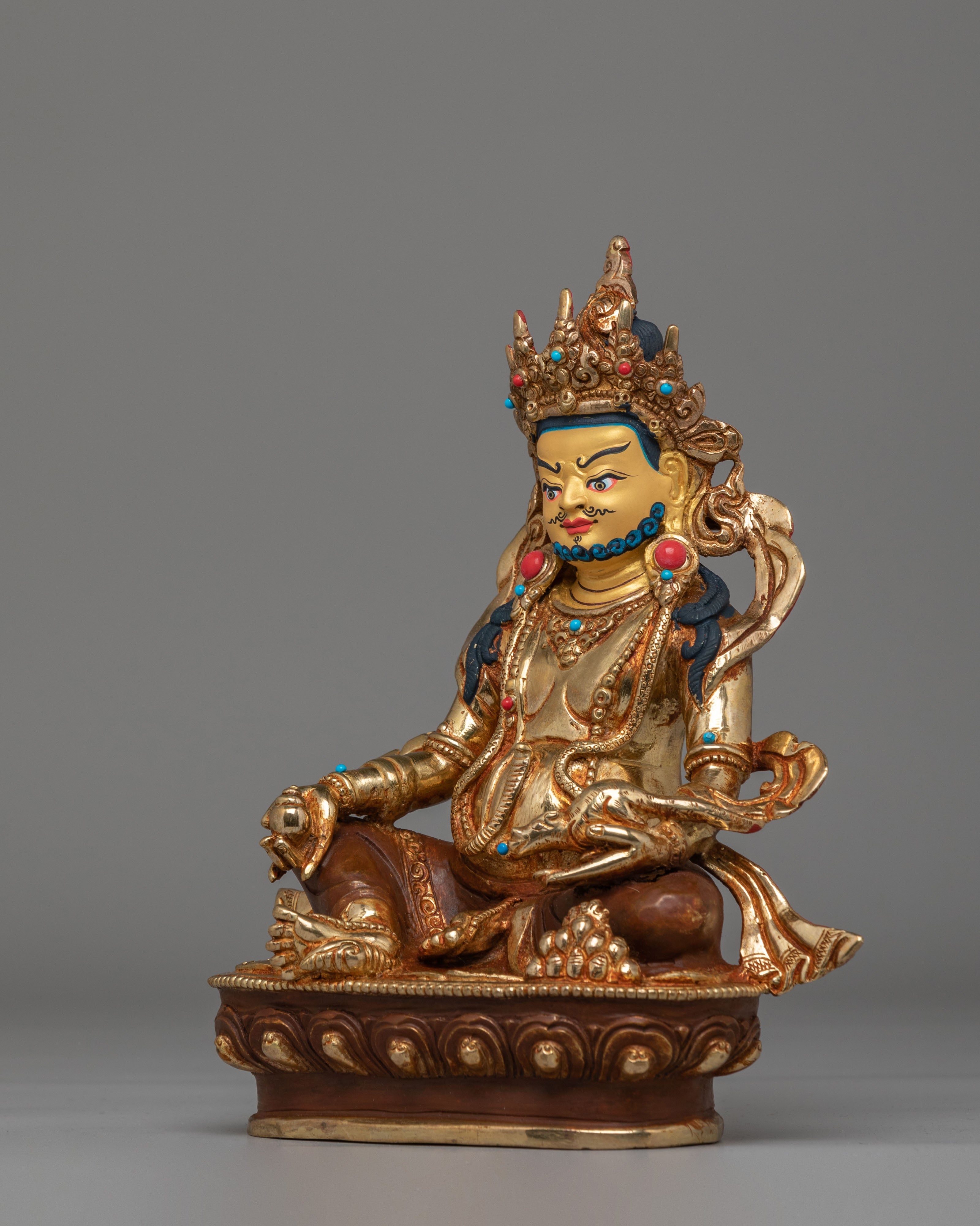 Handcrafted Dzambhala Altar Sculpture | 24K Gold Plated Tibetan Wealth Deity Statue