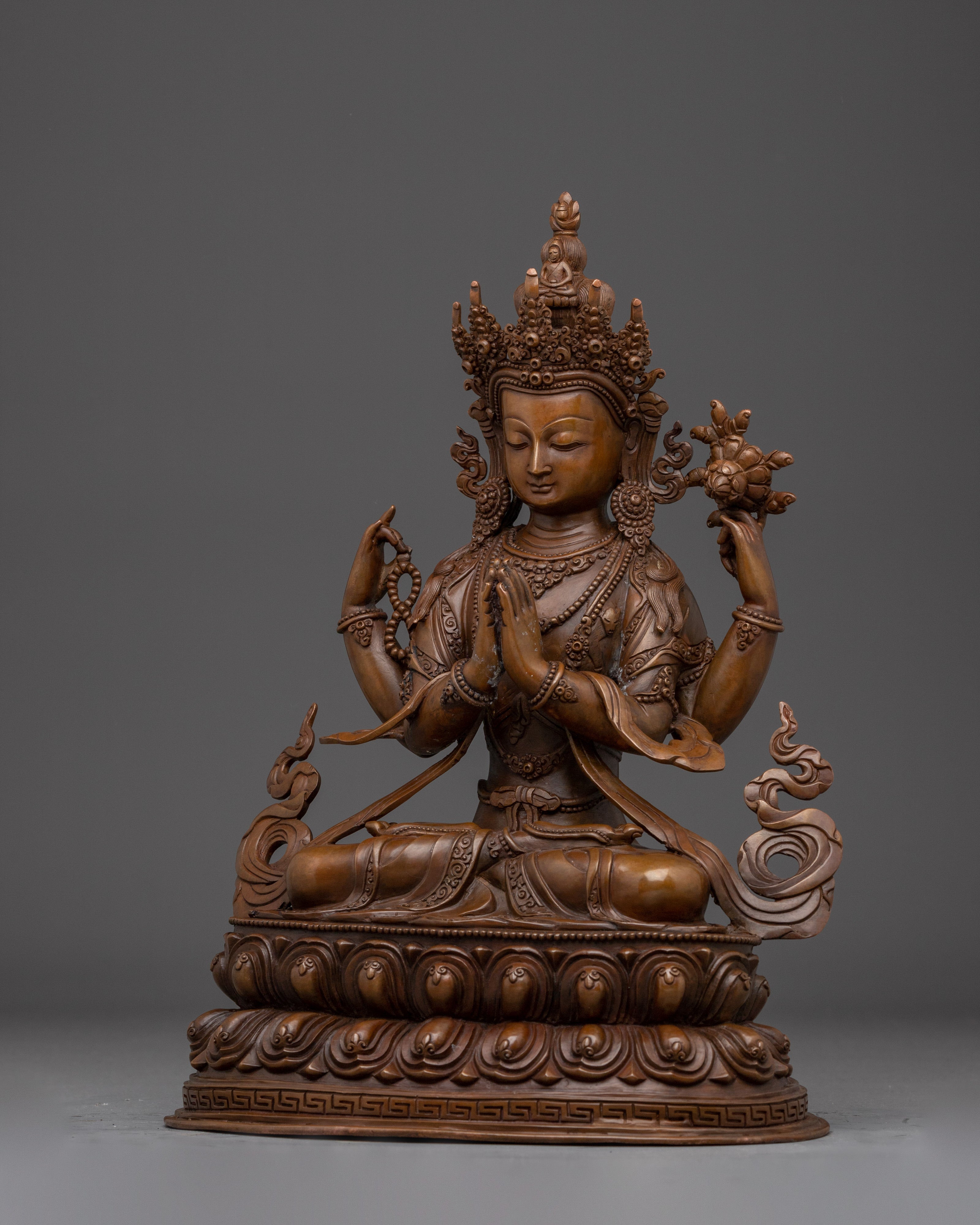 Oxidized Copper Avalokiteshvara Buddha of Compassion | Ideal for Healing, Meditation Spaces