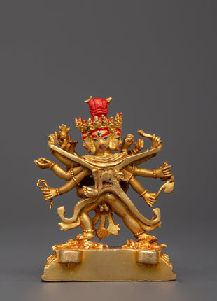 Chakrasambhara Statue in Gold-Plated Copper | Tantric Deity Sculpture for Zen Artwork
