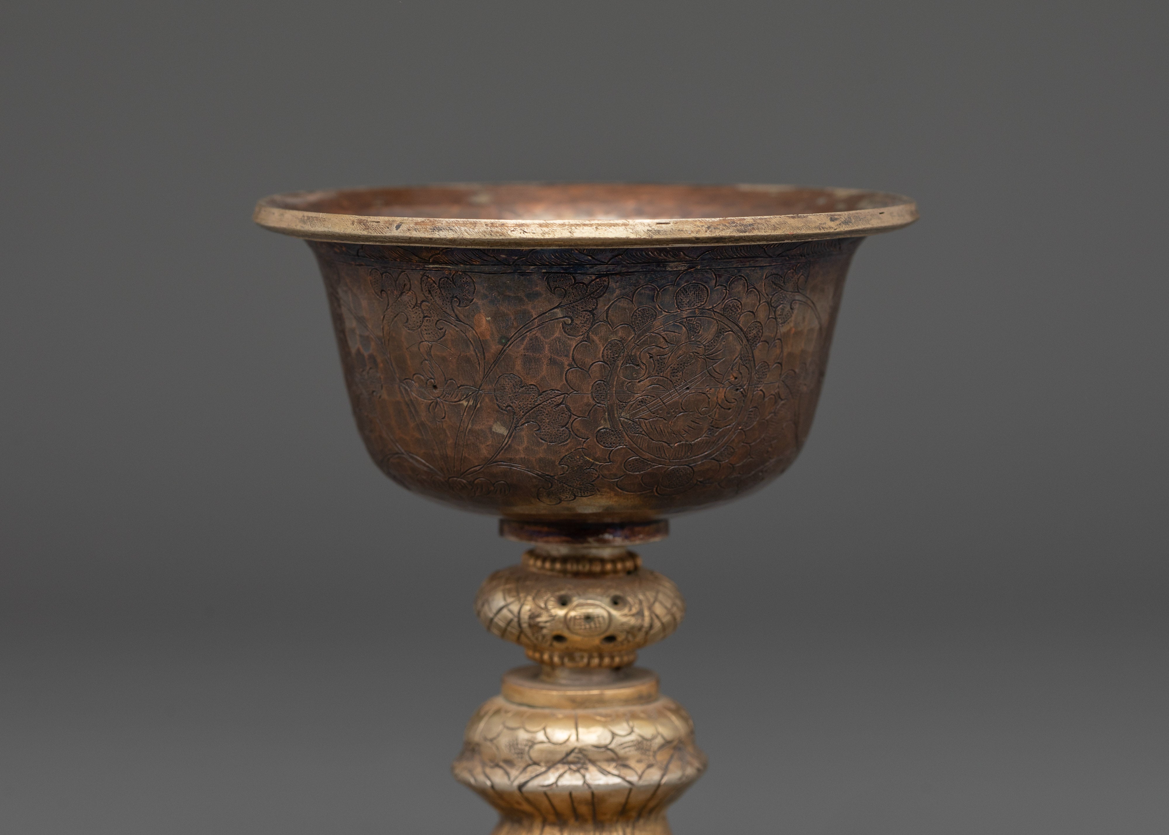 Buddhist Offering Vessel Lamp | Gold Gilded Altar Bowl