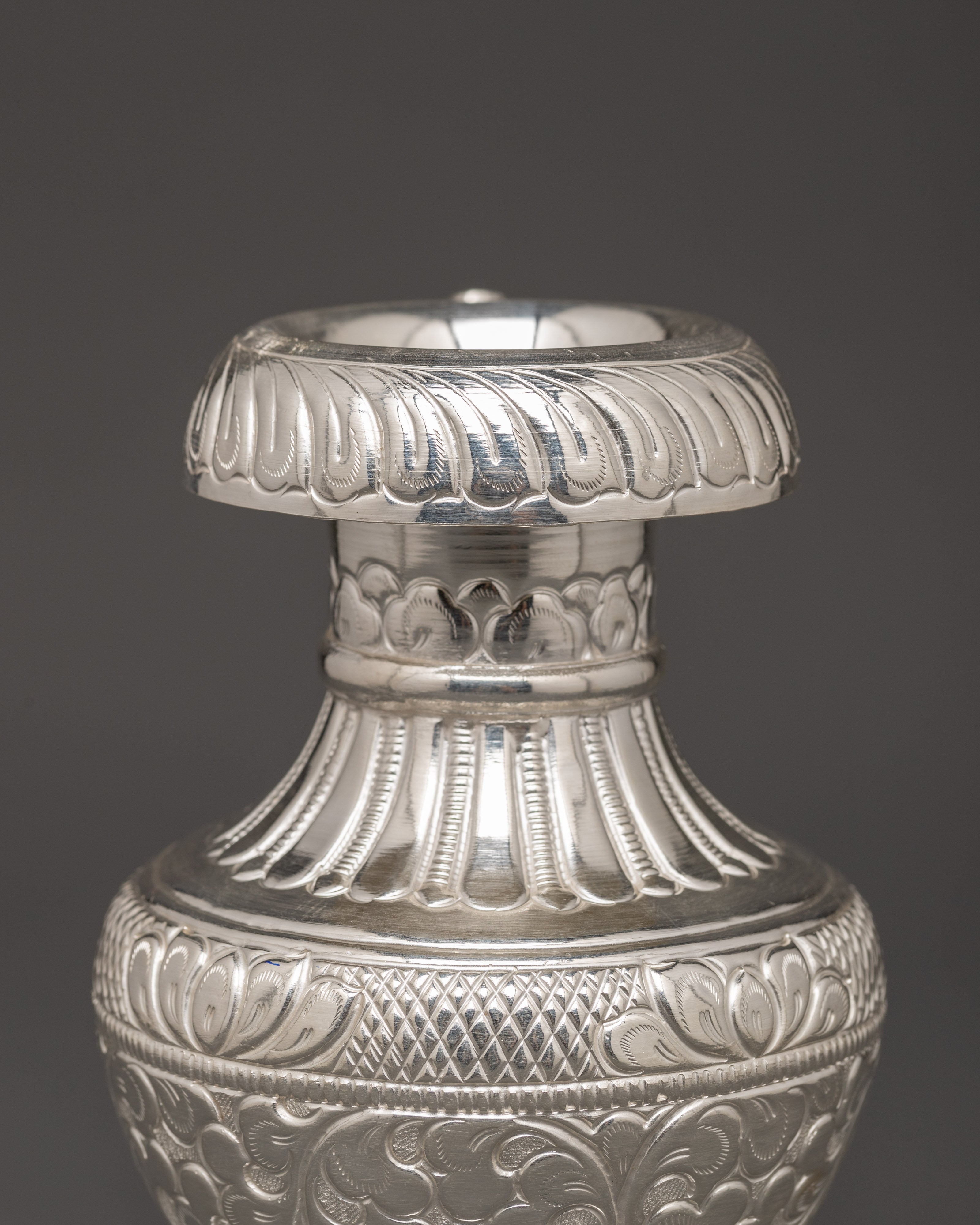 Pure Silver Karuwa with Floral Engraving | Buddhist Offering