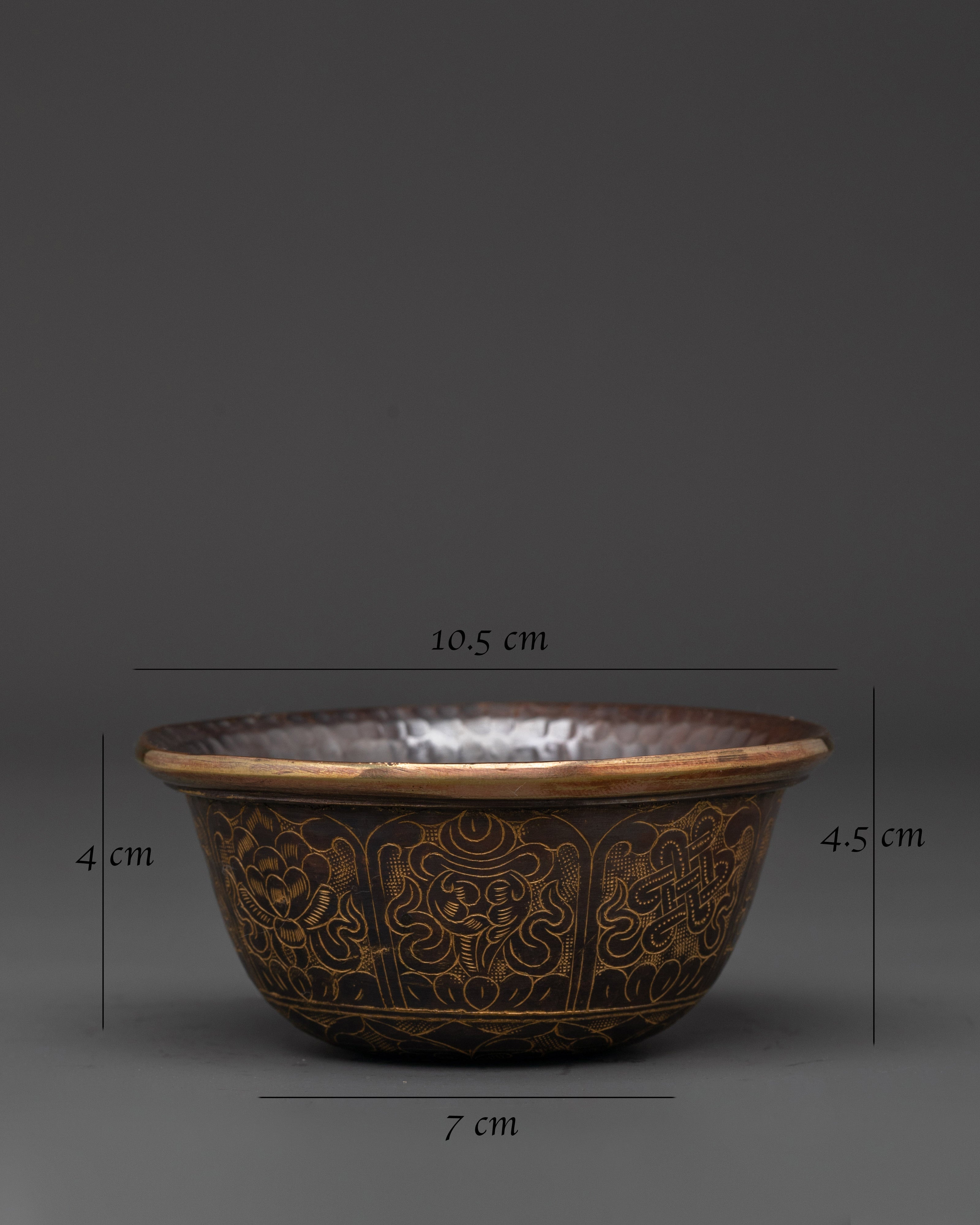 Handmade Tibetan Offering Bowl Set | Oxidized Copper Buddhist Altar Bowls